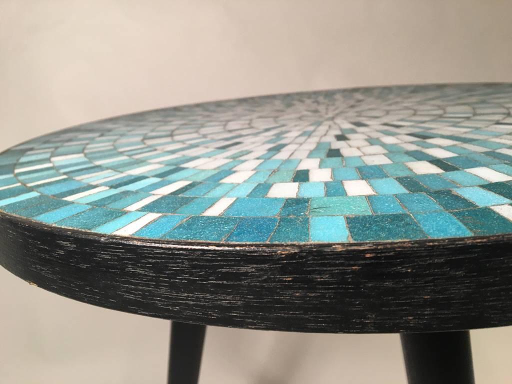 20th Century Blue Glass Mosaic Top Side Table in the Style of Edward Wormley Vladimir Kagan