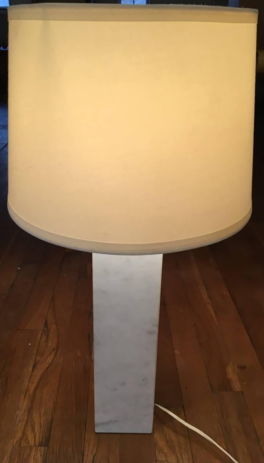 Matching Pair of White Cremo Marble Table Lamps Florence Knoll Kovacs 1