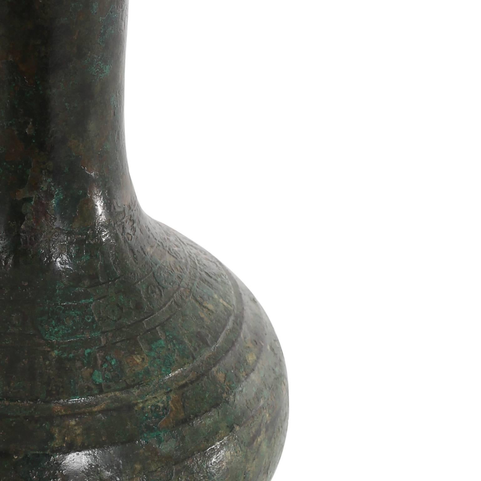 Patinated Chinese Bronze Bottle Vase