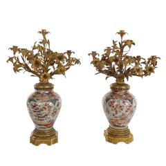 Pair of 19th Century French Ormolu-Mounted Candelabra Japanese Imari Porcelain