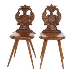 Antique Pair of 18th Century Double-Headed Rustic Austrian Chairs