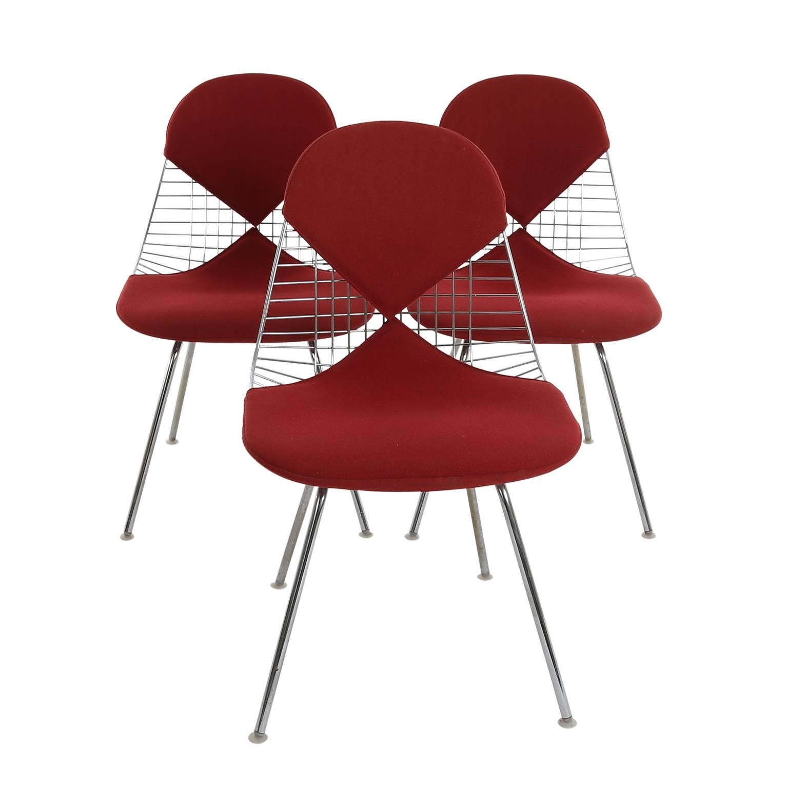 Wire Chair DKX 5 by Ray & Charles Eames with Red Bikini Cover Designed in 1951 For Sale