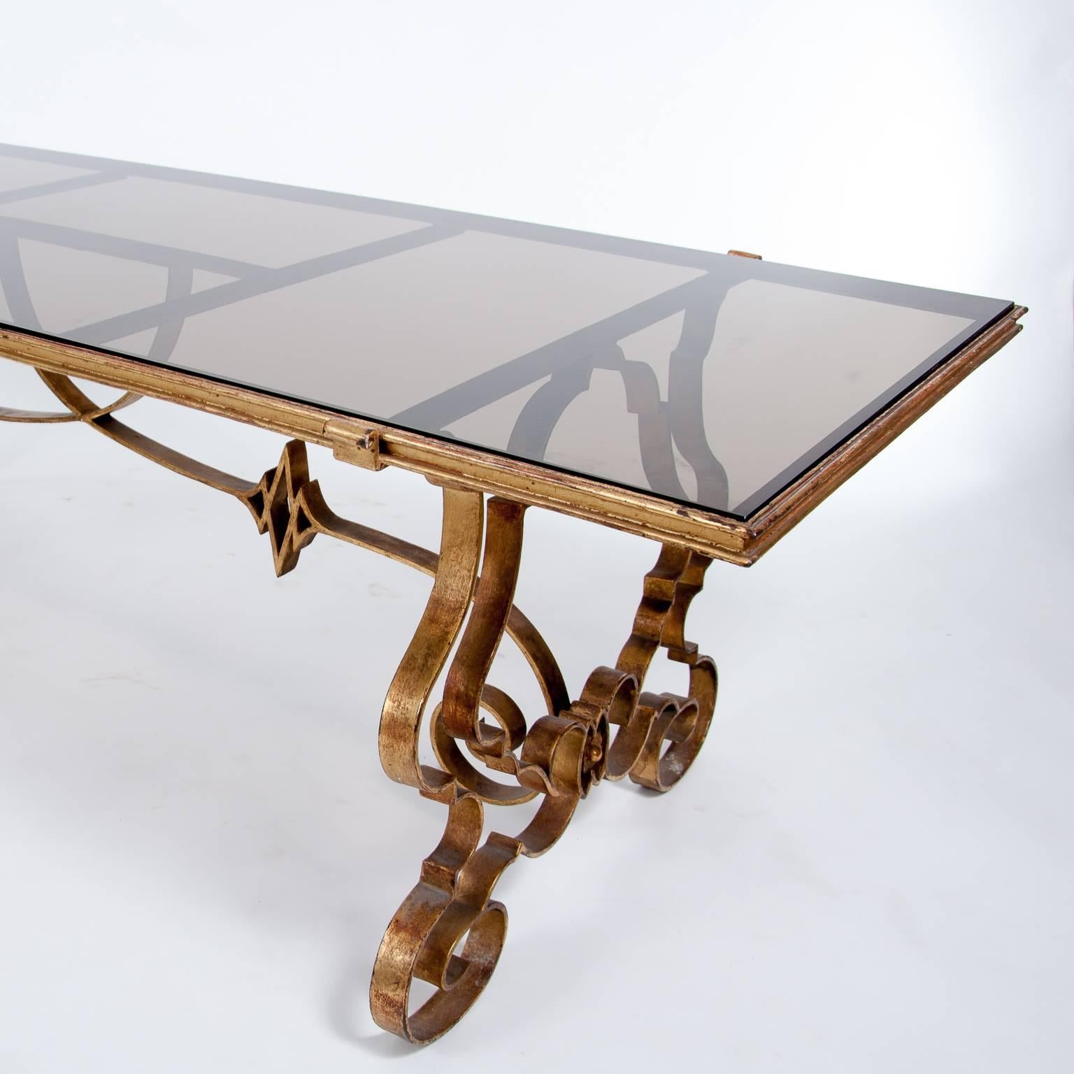Brass French Glass Coffee Table, France Neoclassical For Sale