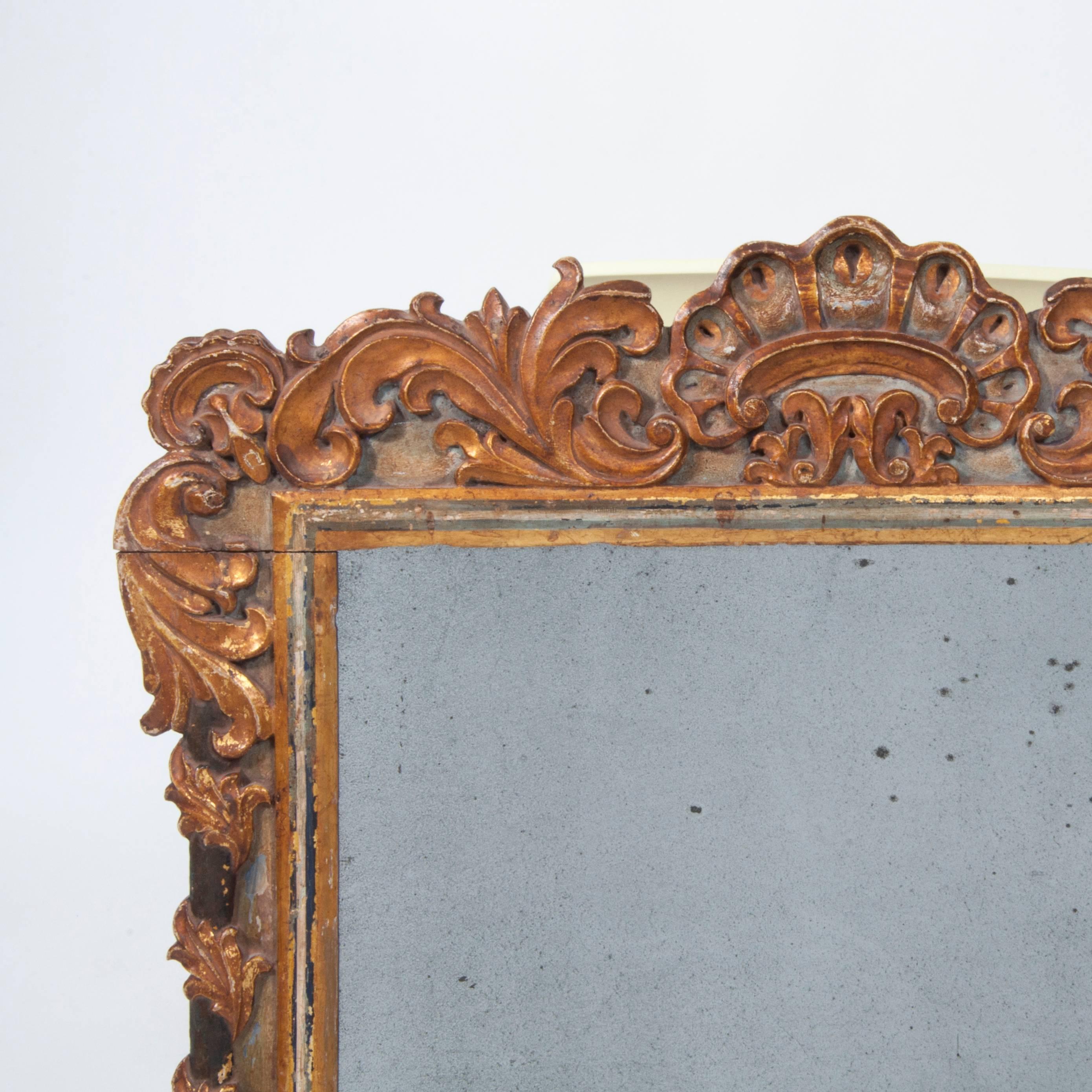 Portuguese 18th Century Baroque Carved and Gilt Mirror from Portugal For Sale