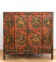 Tibetan 19th Century Altar Cabinet with Original Painting Pinewood