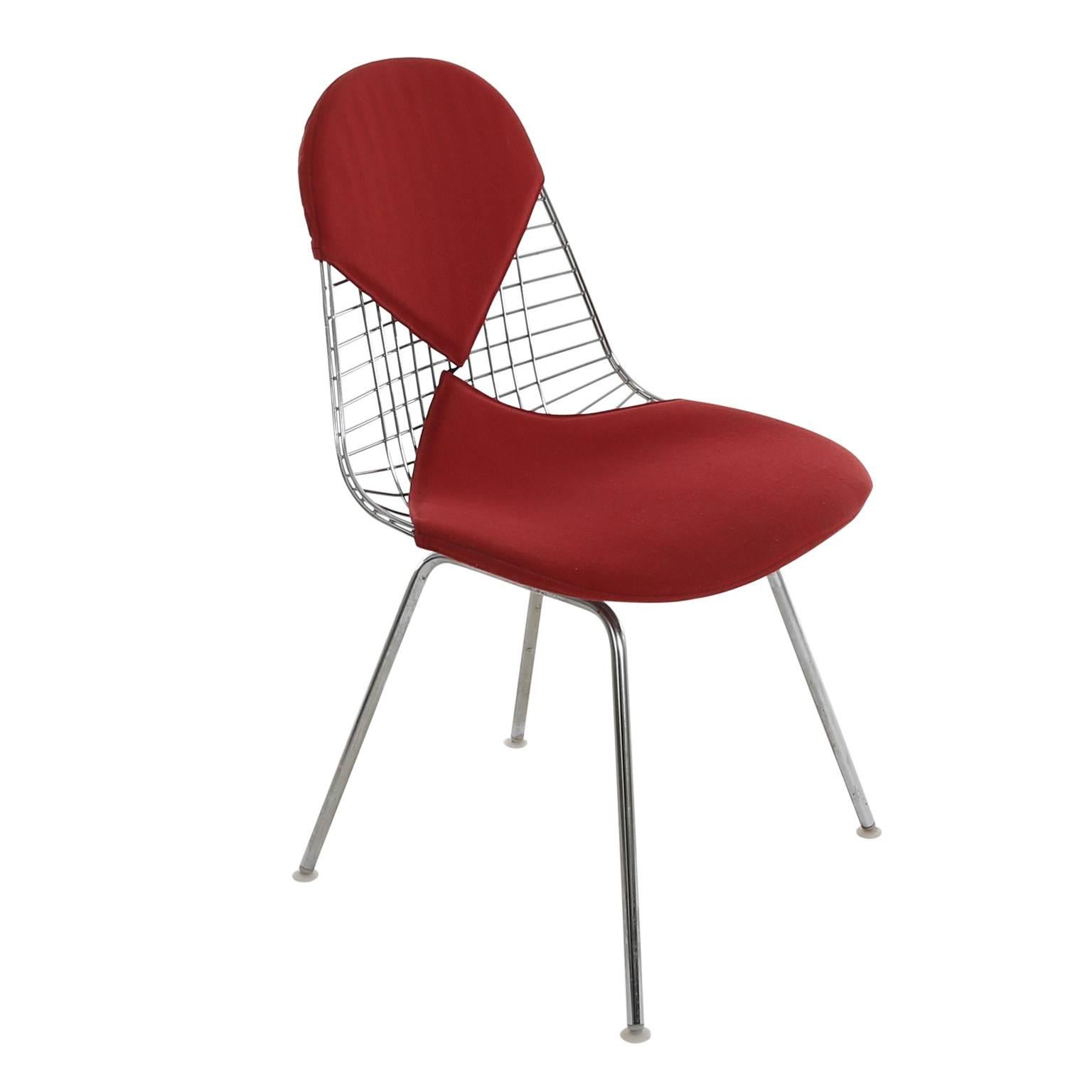 European Wire Chair DKX 5 by Ray & Charles Eames with Red Bikini Cover Designed in 1951 For Sale