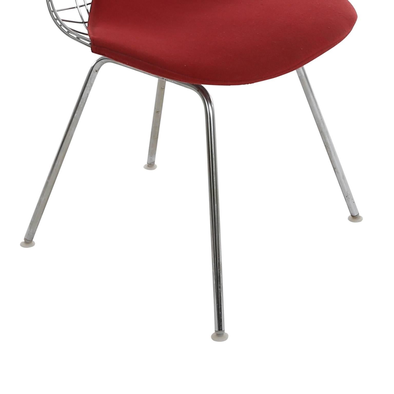 Welded Wire Chair DKX 5 by Ray & Charles Eames with Red Bikini Cover Designed in 1951 For Sale