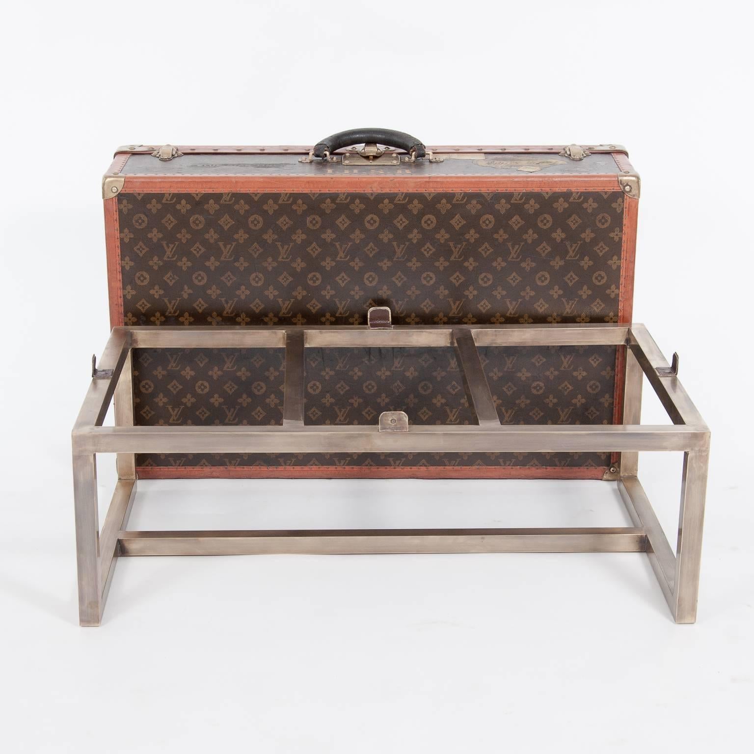 Antique French Louis-Vuitton Alzer Suitcase on Modern Stand, France, circa 1920 1
