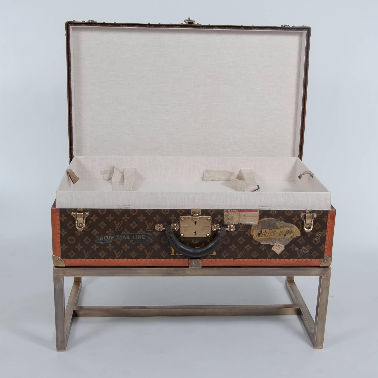 Antique French Louis-Vuitton Alzer Suitcase on Modern Stand, France, circa 1920 2