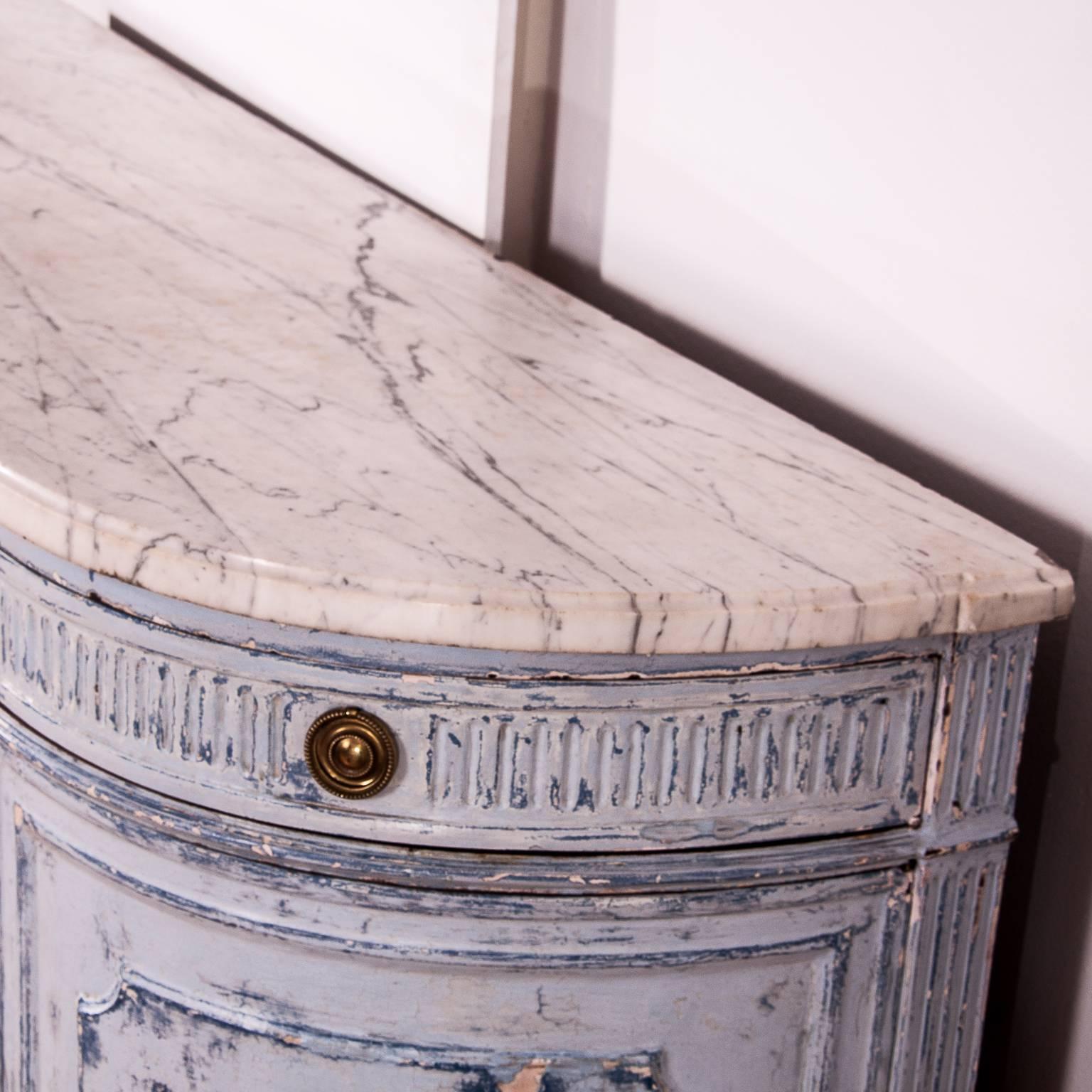 19th Century French Demi Lune Chest Buffet Louis XVI Gustavian Style Marble Top In Excellent Condition In Vienna, AT