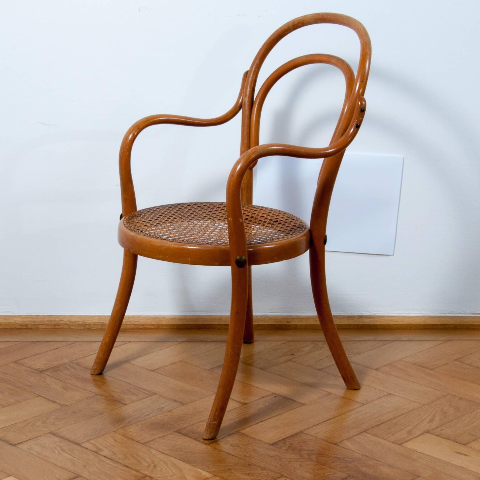 Austrian Thonet Children Chair No 1, a Miniature Bentwood Armchair For Sale