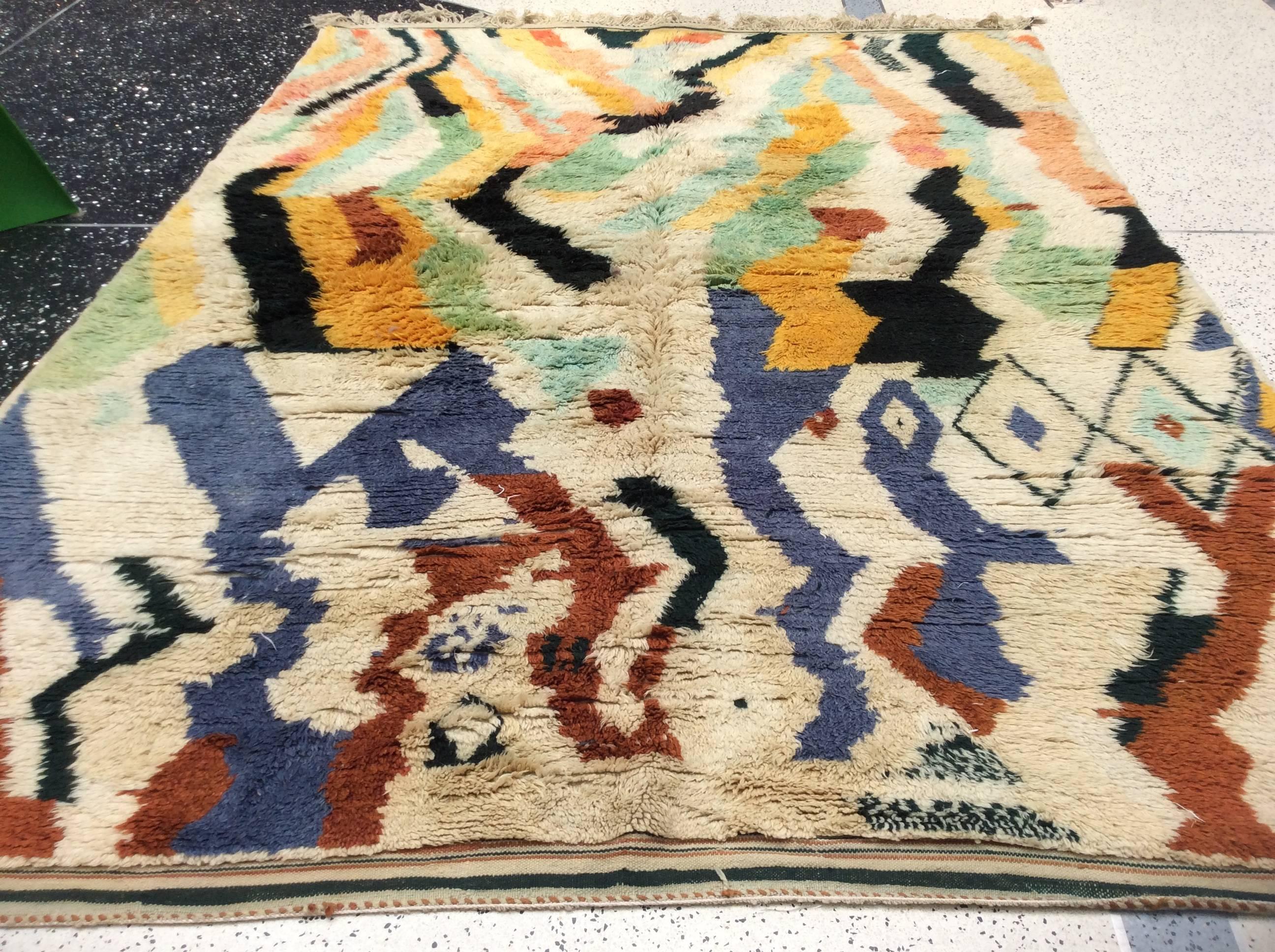 Hand-Knotted Multi-Color Moroccan Rug For Sale