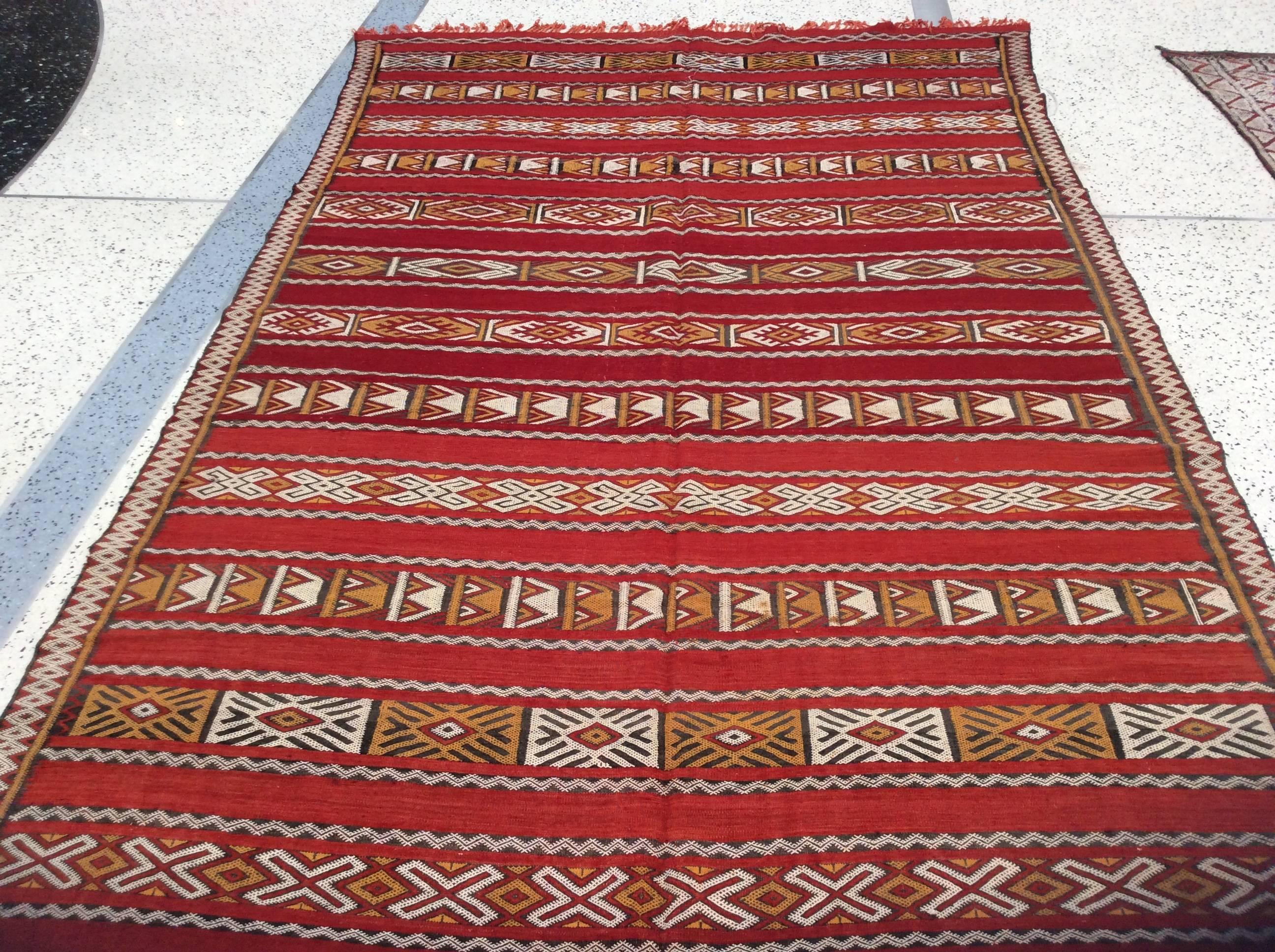 Contemporary Tribal Design Moroccan Runner For Sale