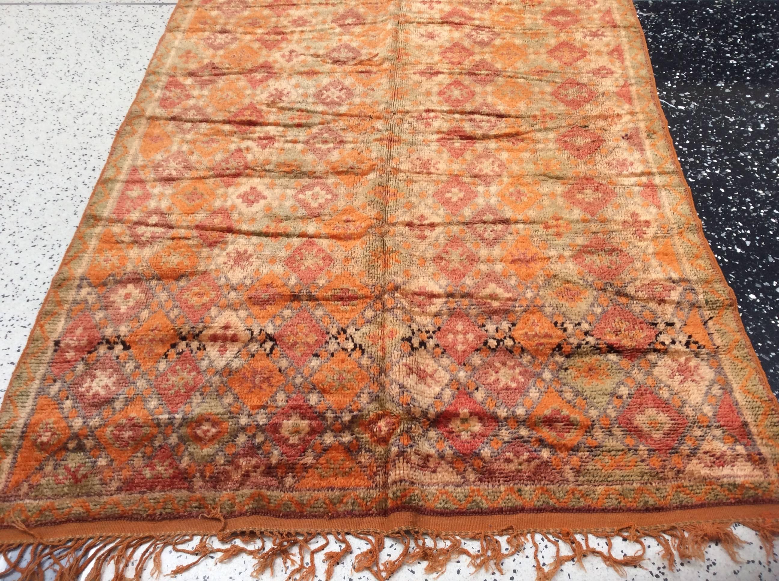 Wool Warm Moroccan Runner in Terracotta For Sale