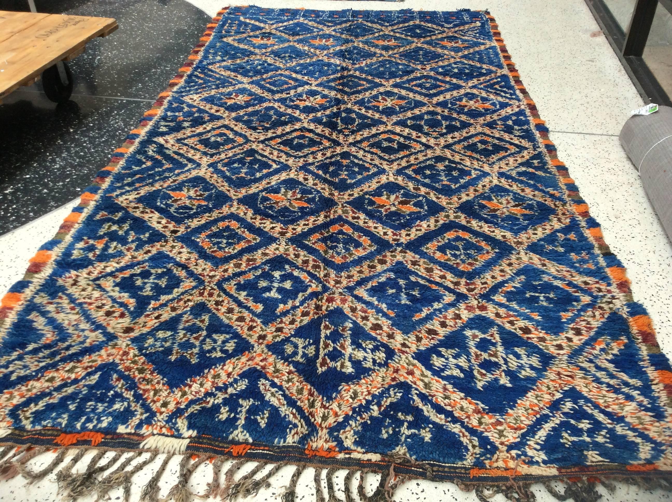 Hand-Knotted Tribal Blue Moroccan Berber Rug