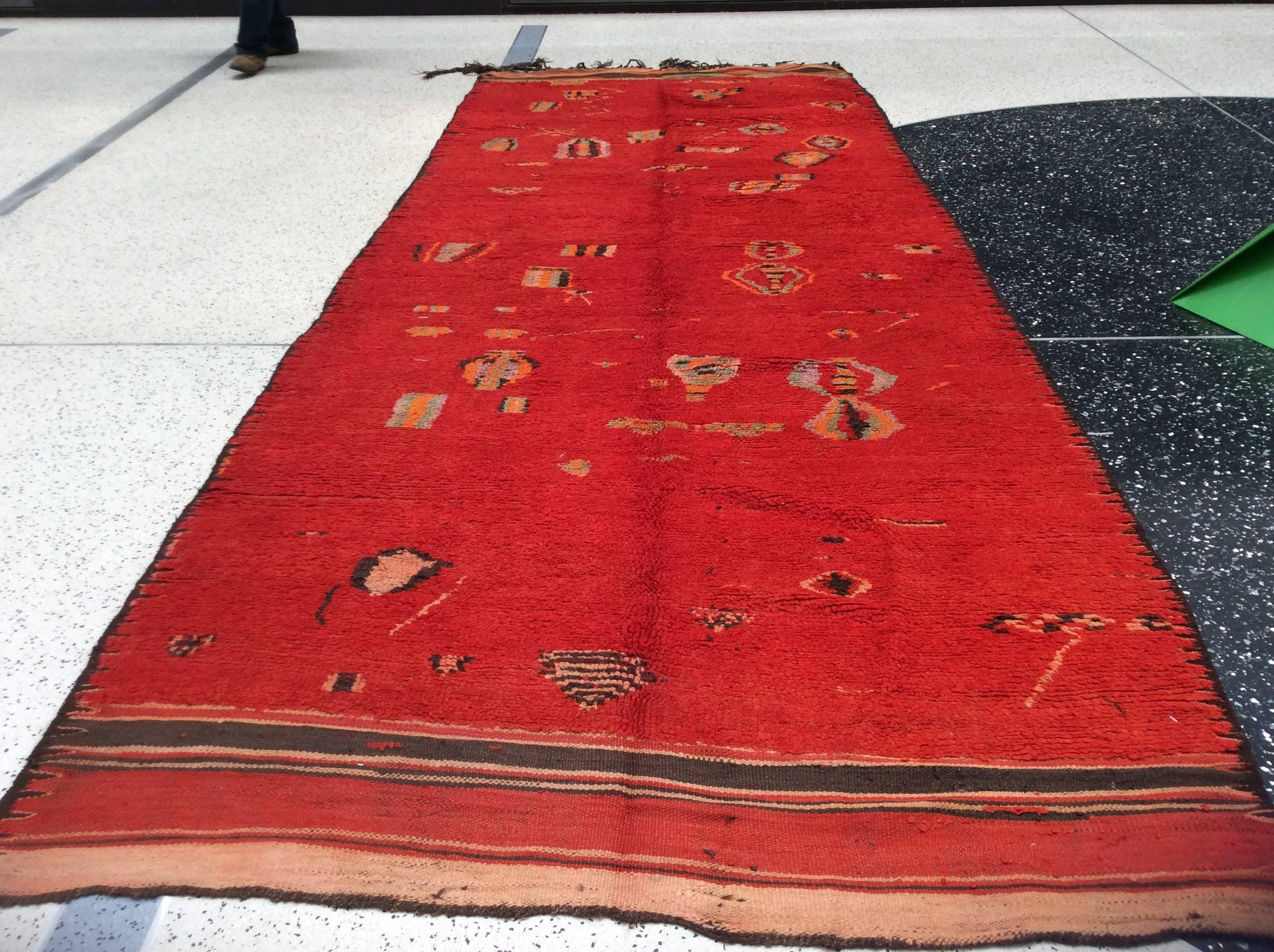 Hand-Knotted Red Moroccan Runner For Sale
