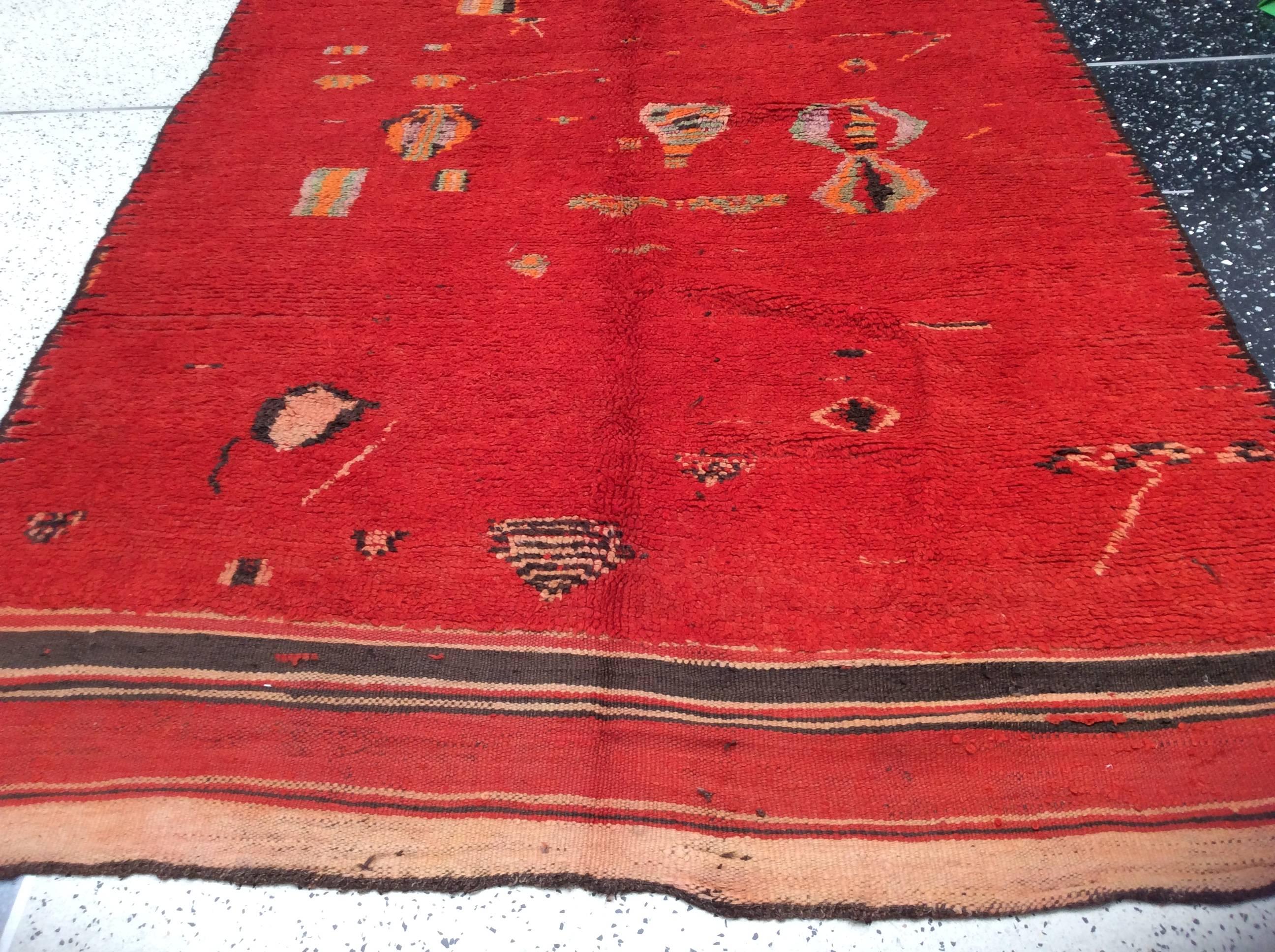 Wool Red Moroccan Runner For Sale