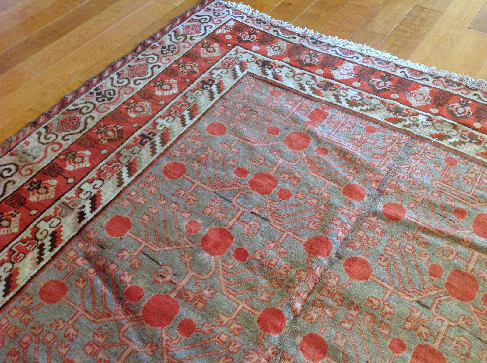 Hand-Knotted Antique Samarkand Rug, circa 1890 For Sale