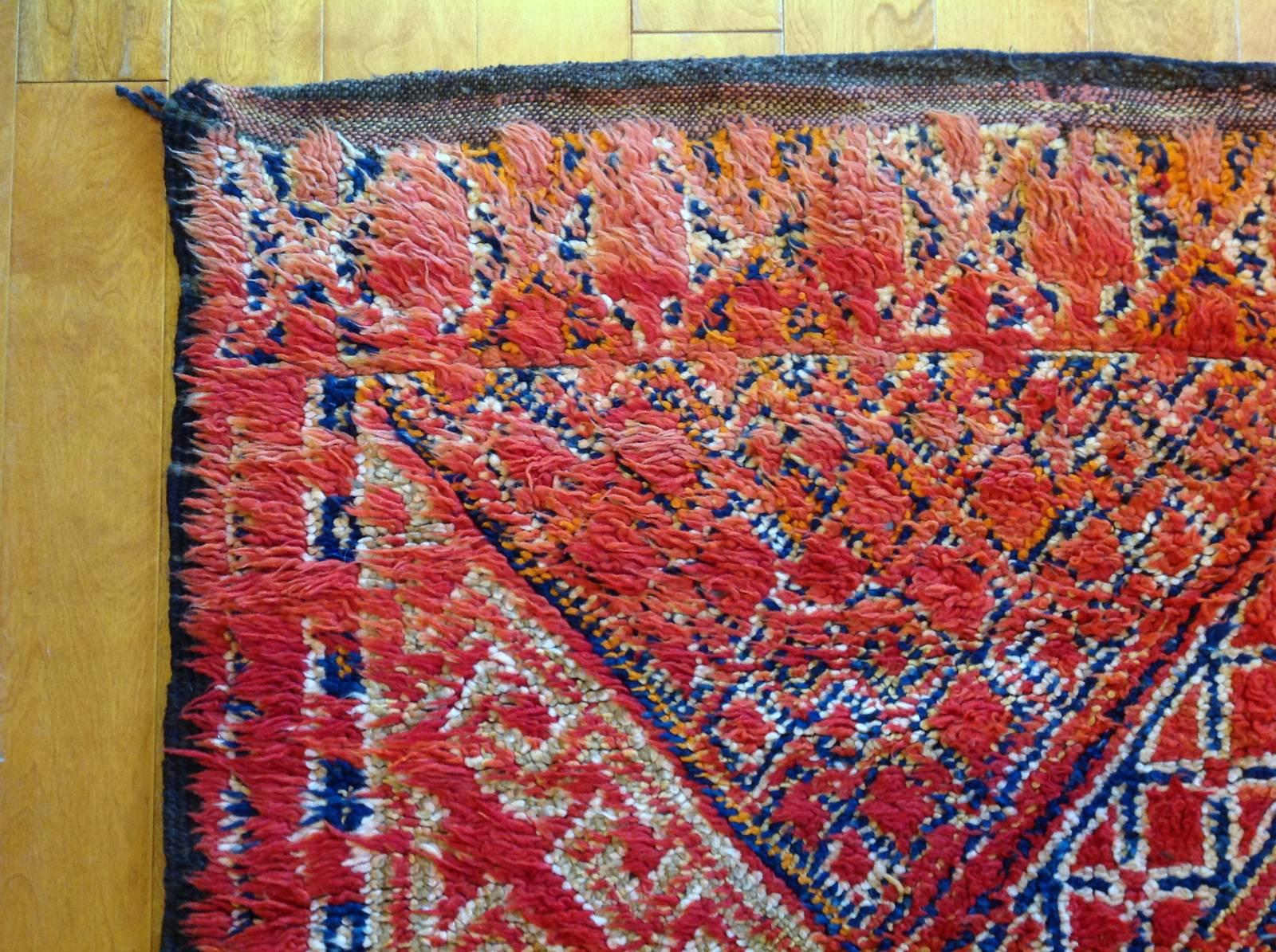 Hand-Knotted Tribal Vintage Red Moroccan Rug