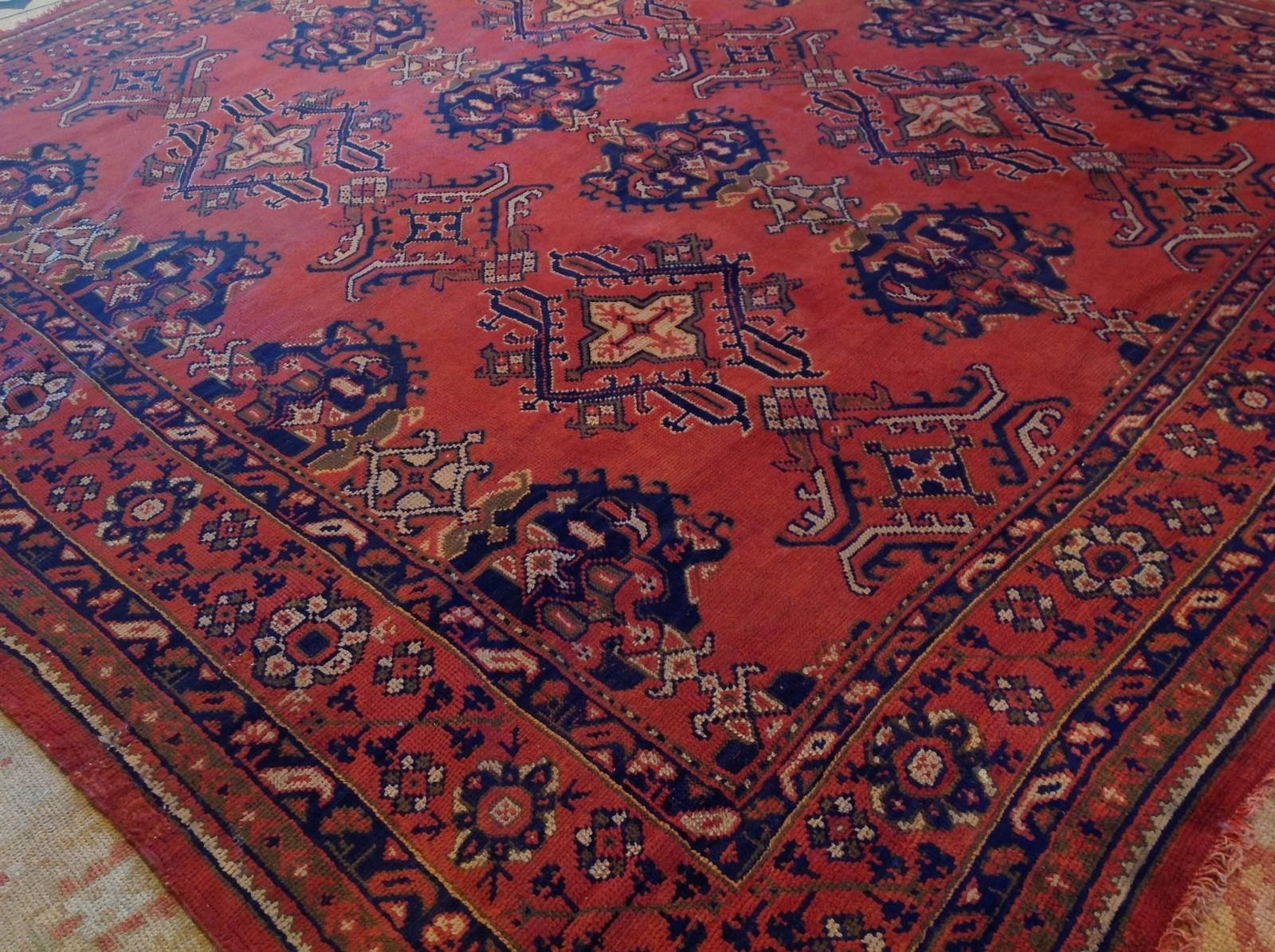 19th Century Square Red Antique Oushak Rug For Sale