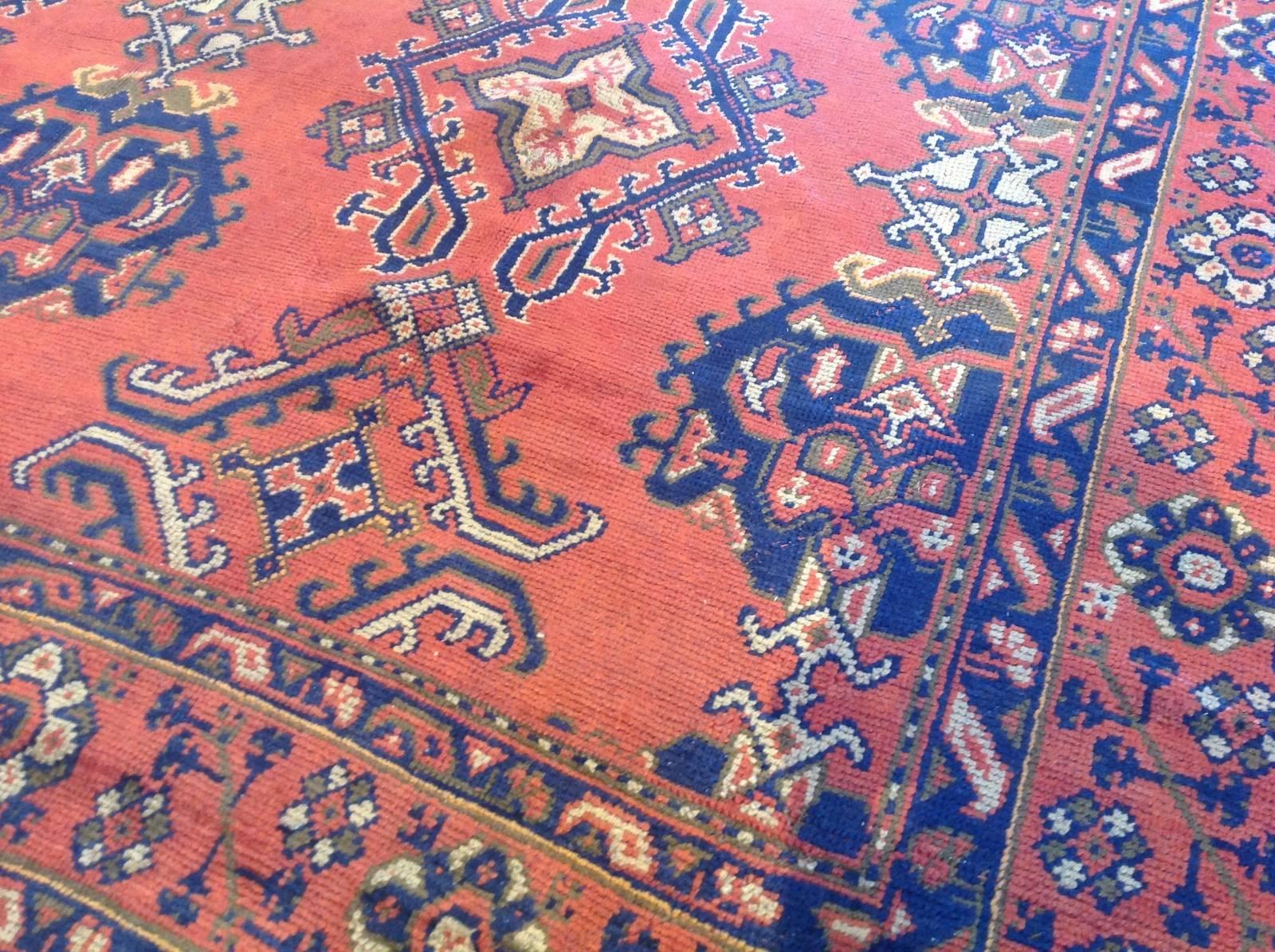 Turkish Square Red Antique Oushak Rug For Sale