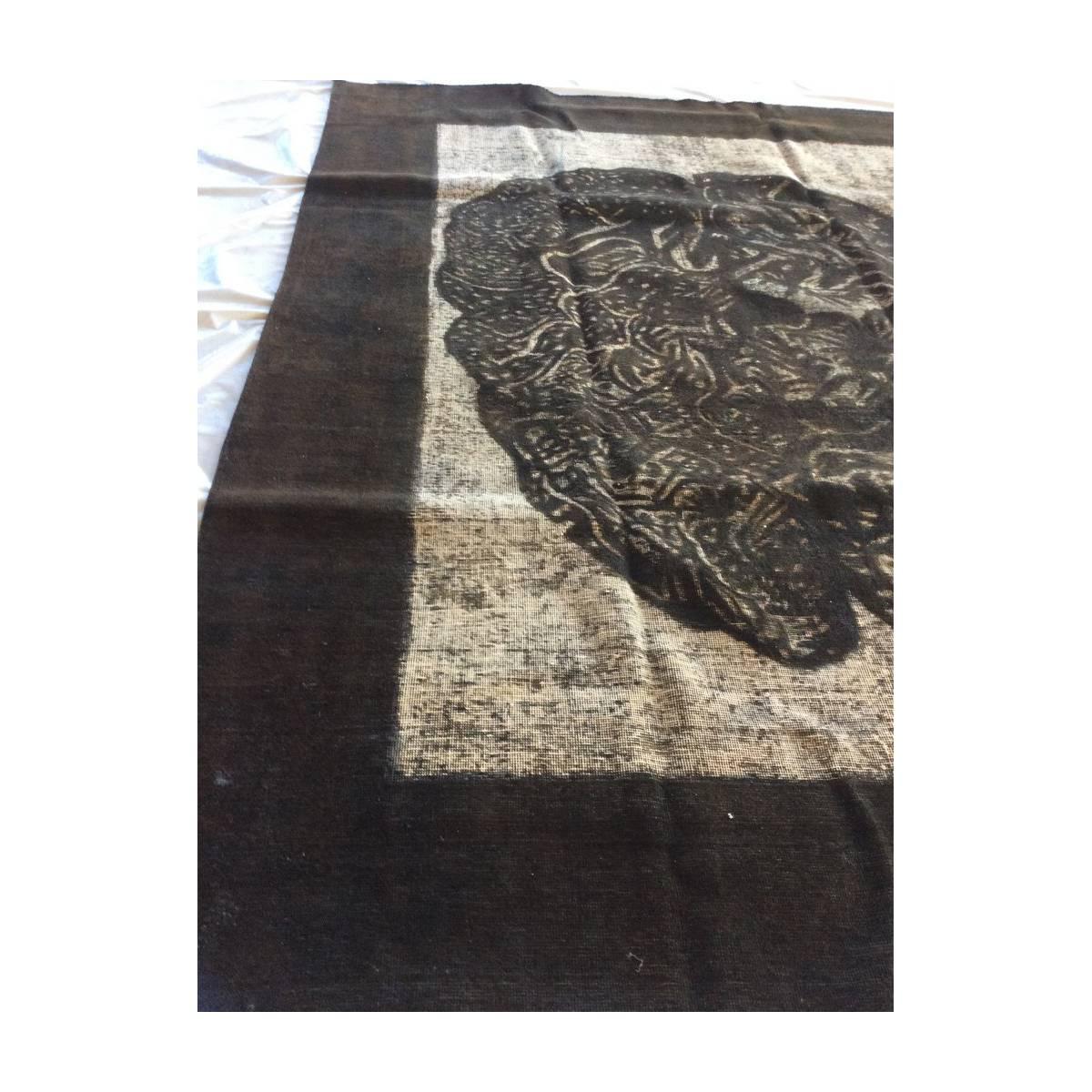 Hand-Knotted Grunge Distressed Black Overdyed Rug For Sale