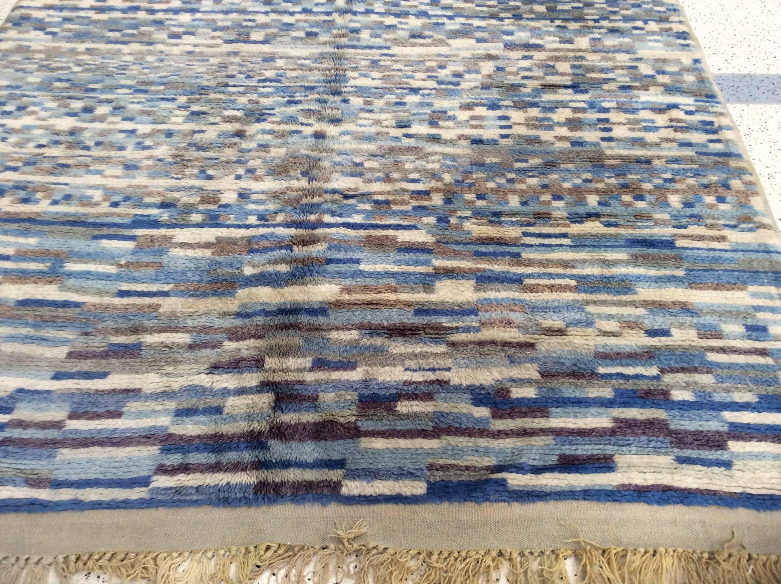 Hand-Knotted Moroccan Berber Rug in Shades of Blue For Sale