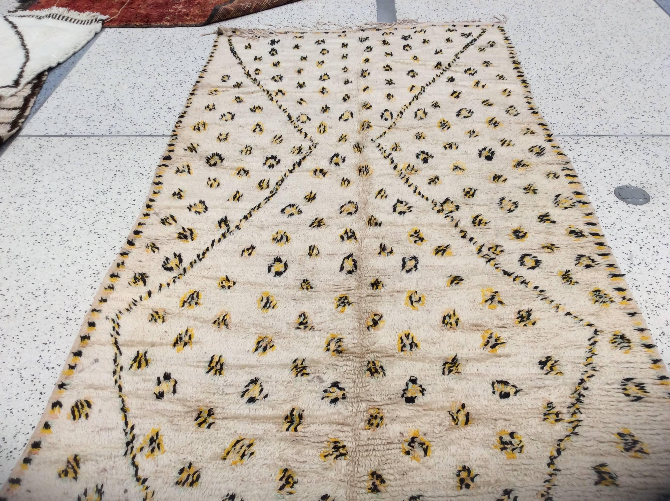 Hand-Knotted Yellow Dots Moroccan Runner For Sale