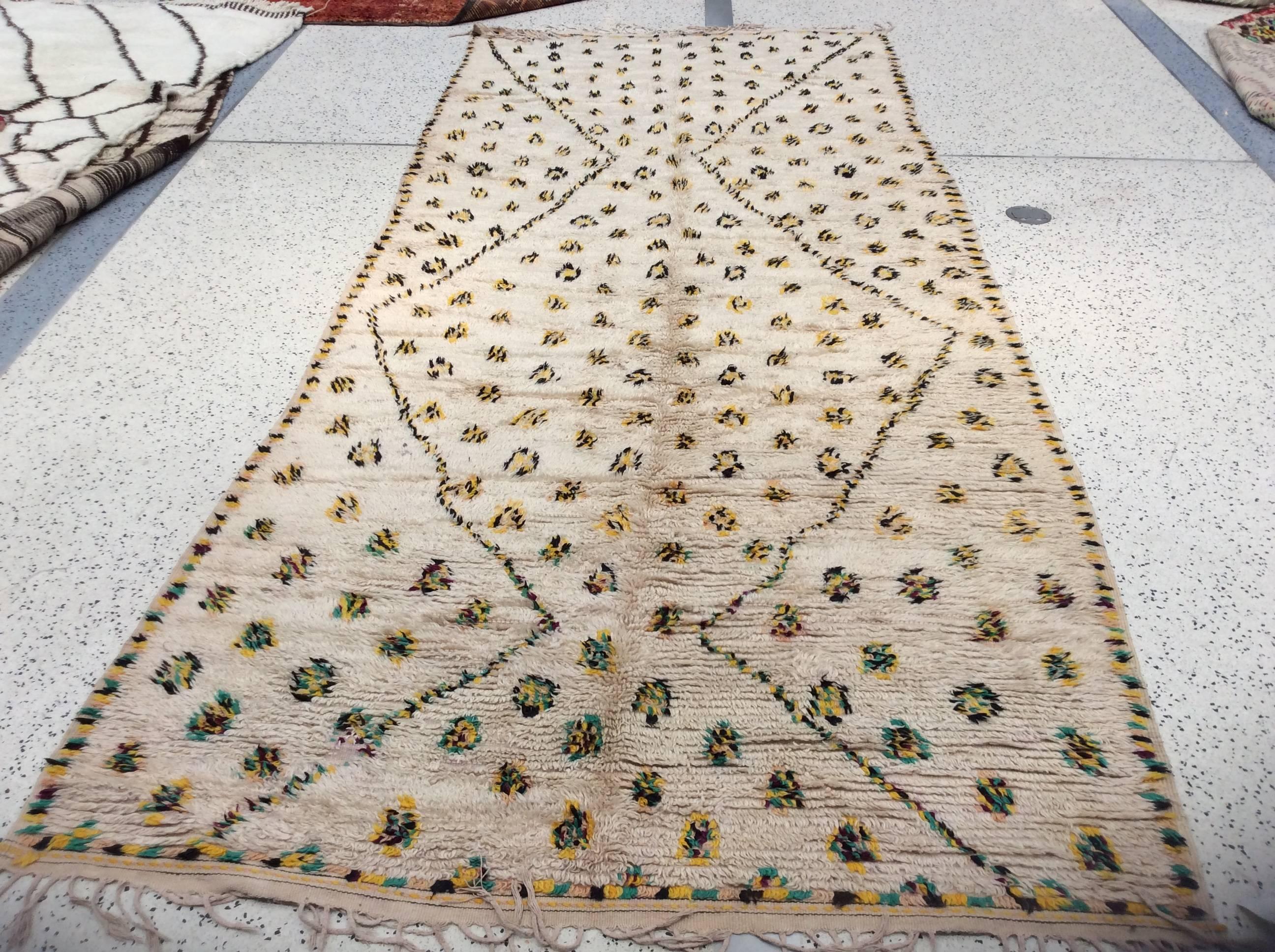 Wool Yellow Dots Moroccan Runner For Sale