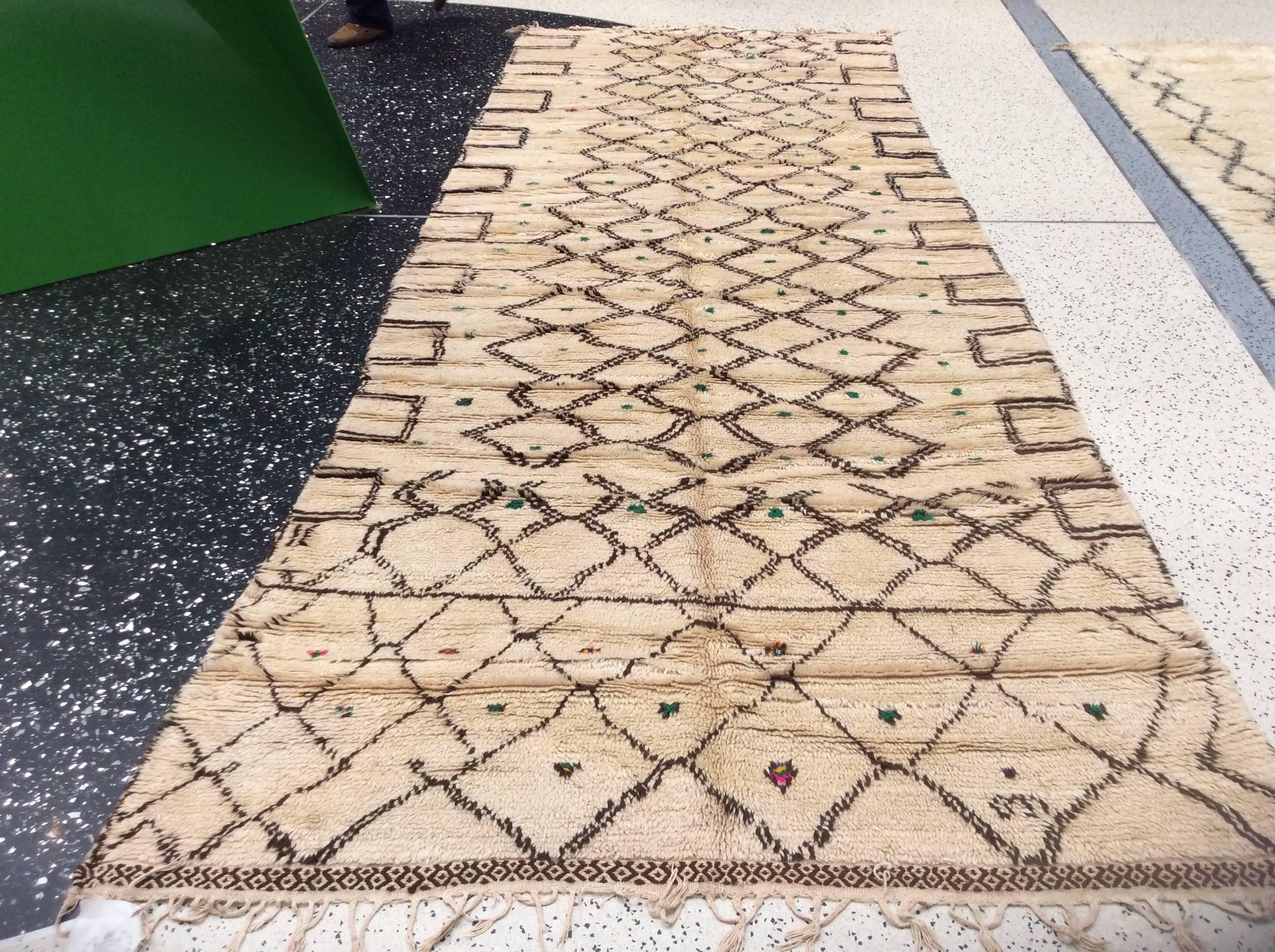 Hand-Knotted Moroccan Runner with Green Dots