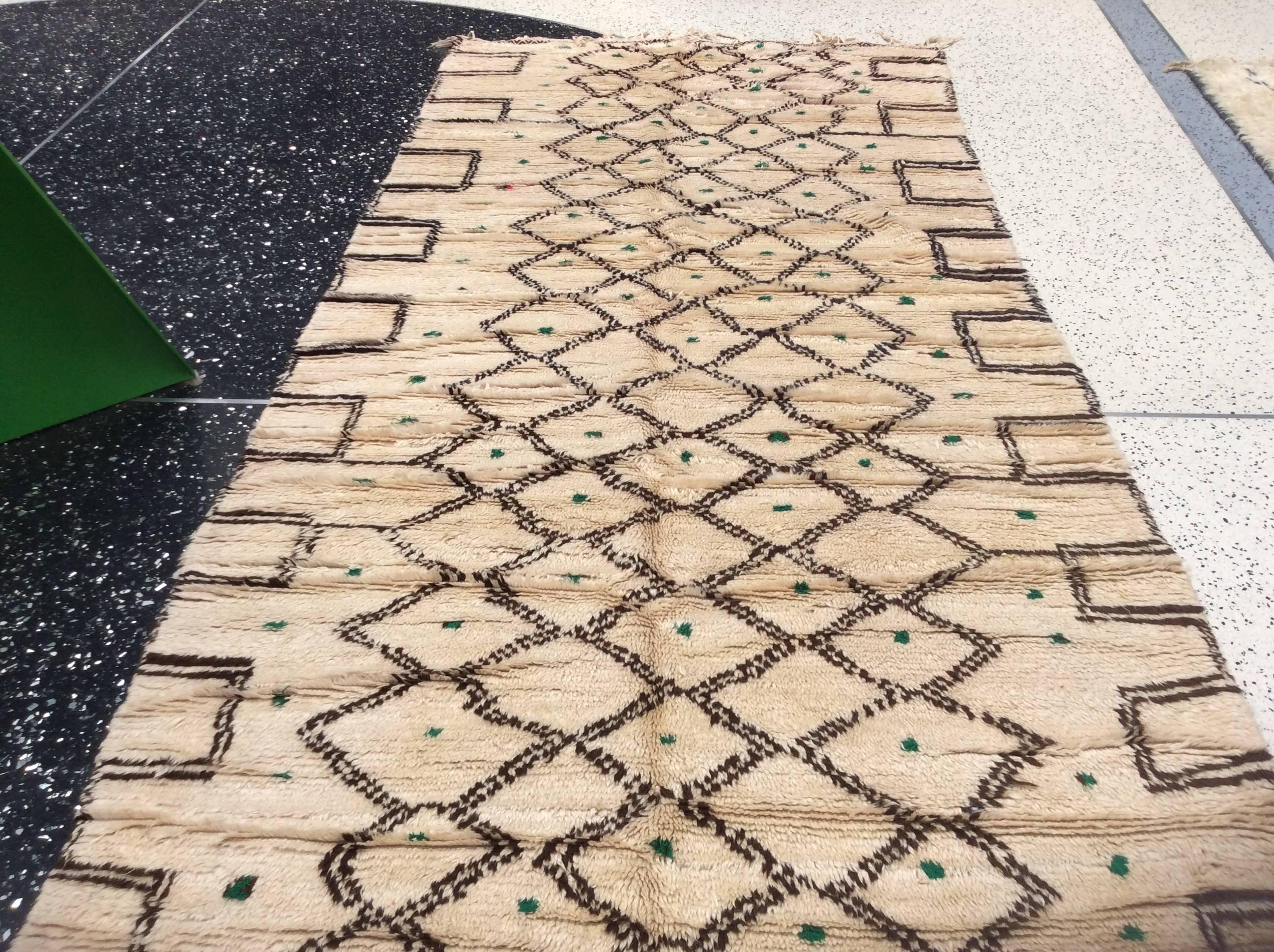 Contemporary Moroccan Runner with Green Dots