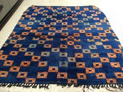 Blue Moroccan Rug with Orange Boxes