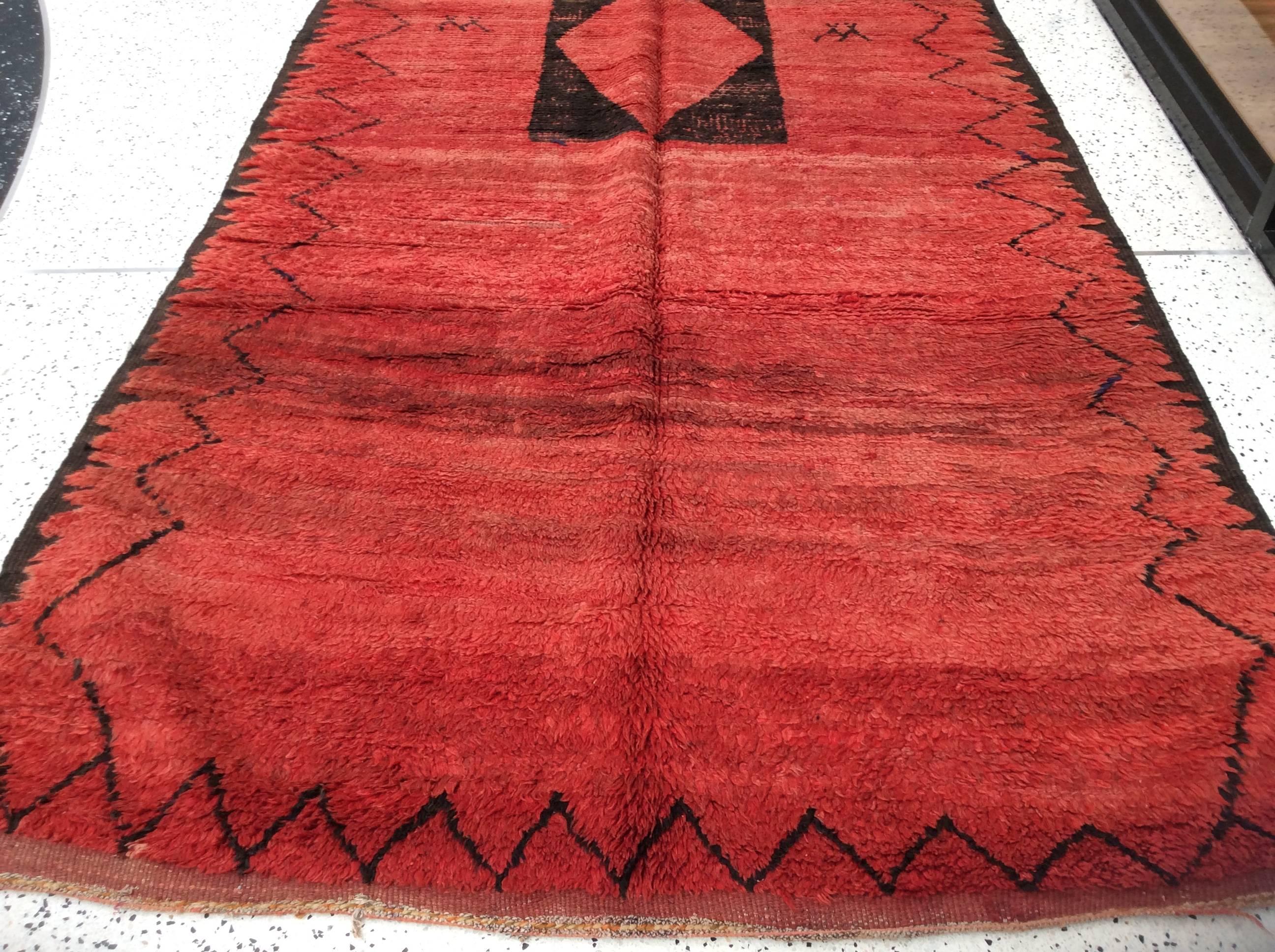 Hand-Knotted Red Moroccan Runner For Sale