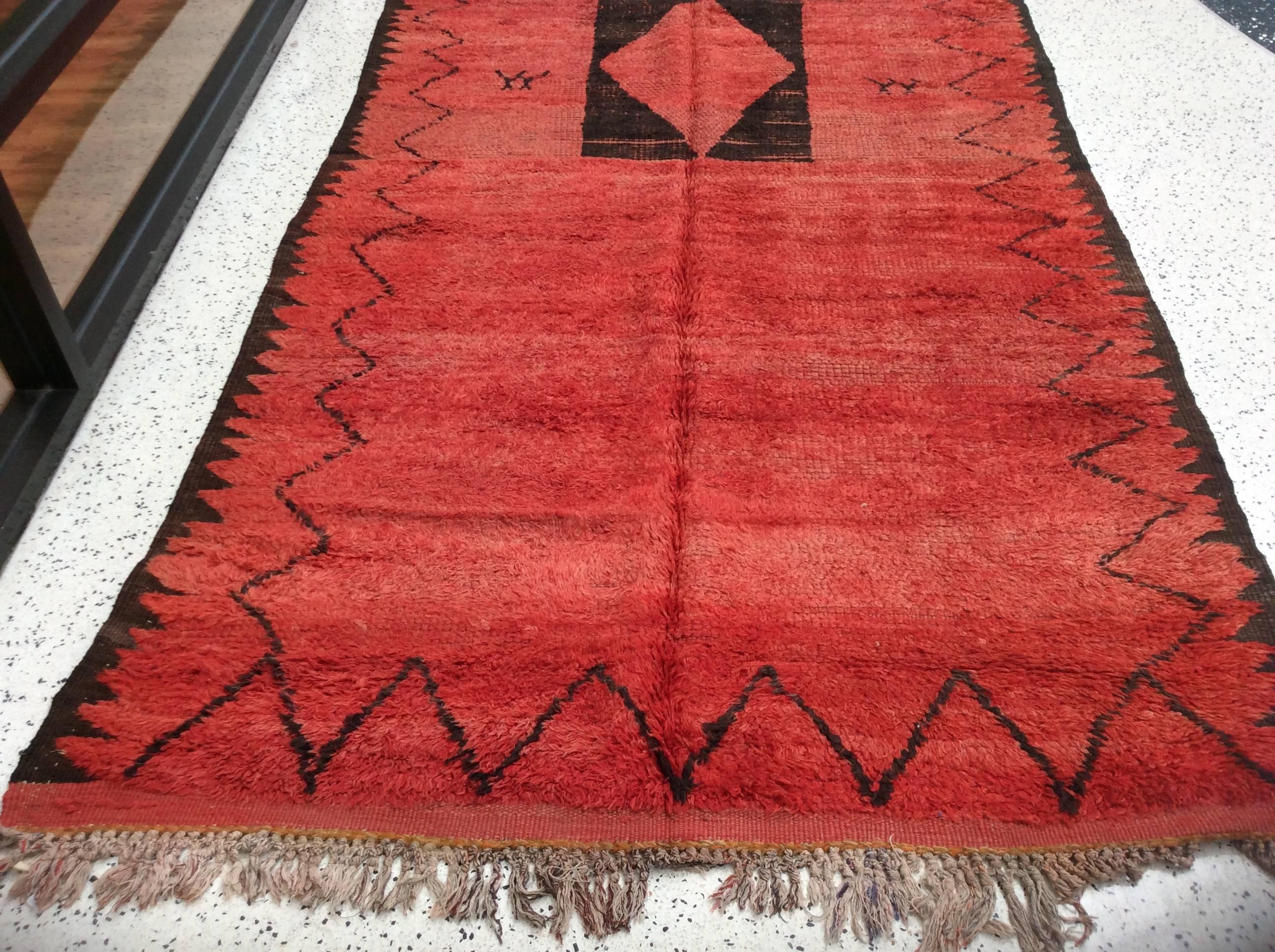 Wool Red Moroccan Runner For Sale