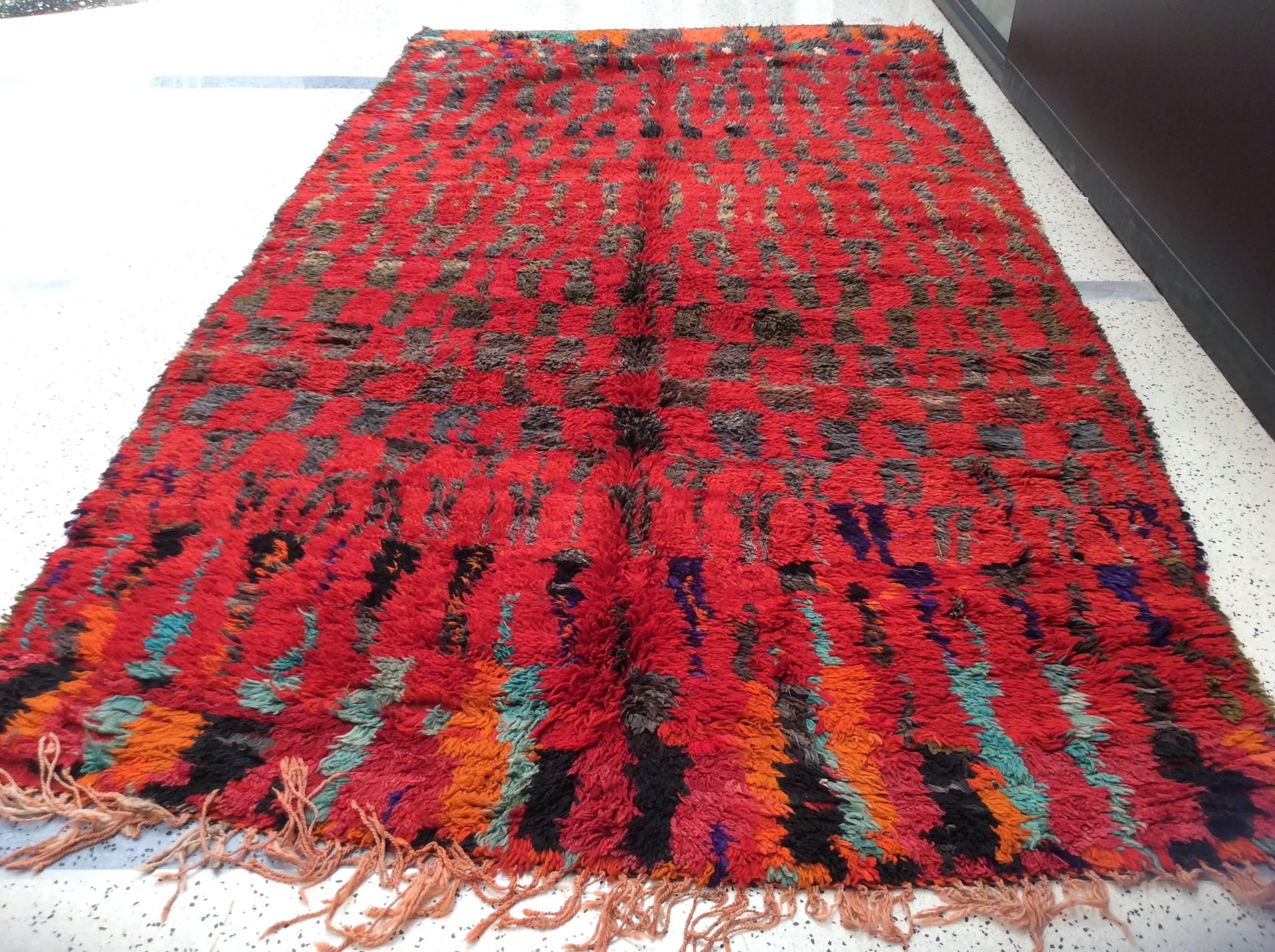 Hand-Knotted Cool Red Moroccan Rug For Sale