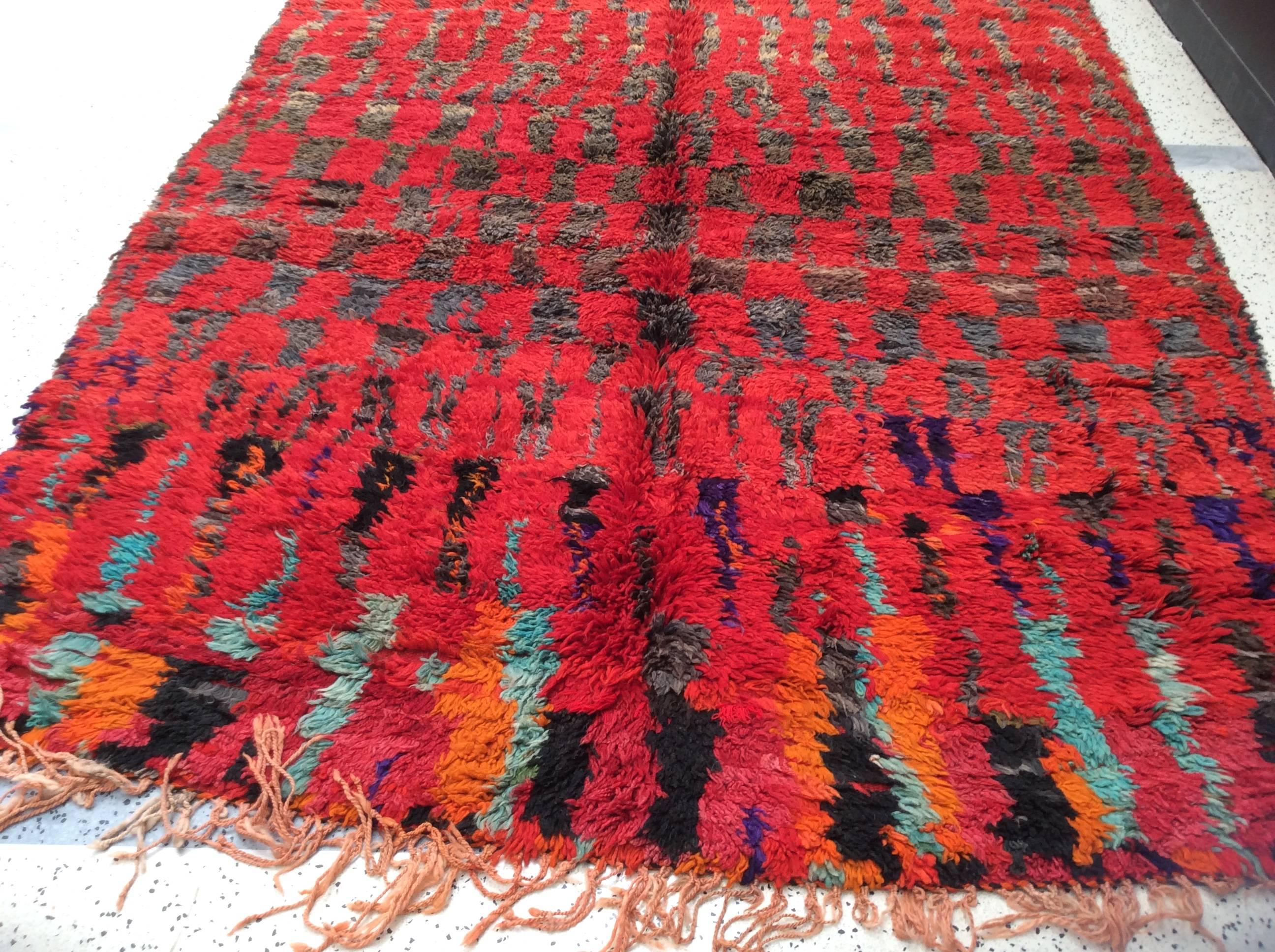 Wool Cool Red Moroccan Rug For Sale