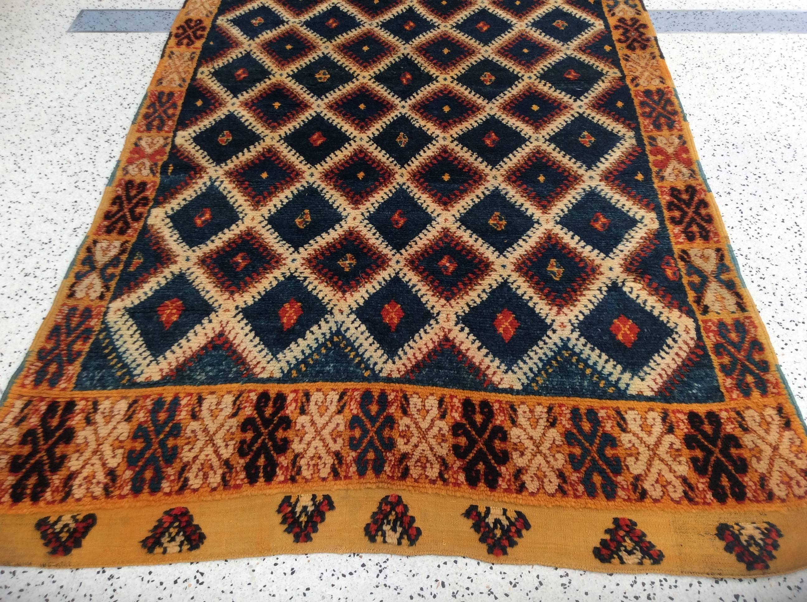 Hand-Knotted Navy Moroccan Runner For Sale