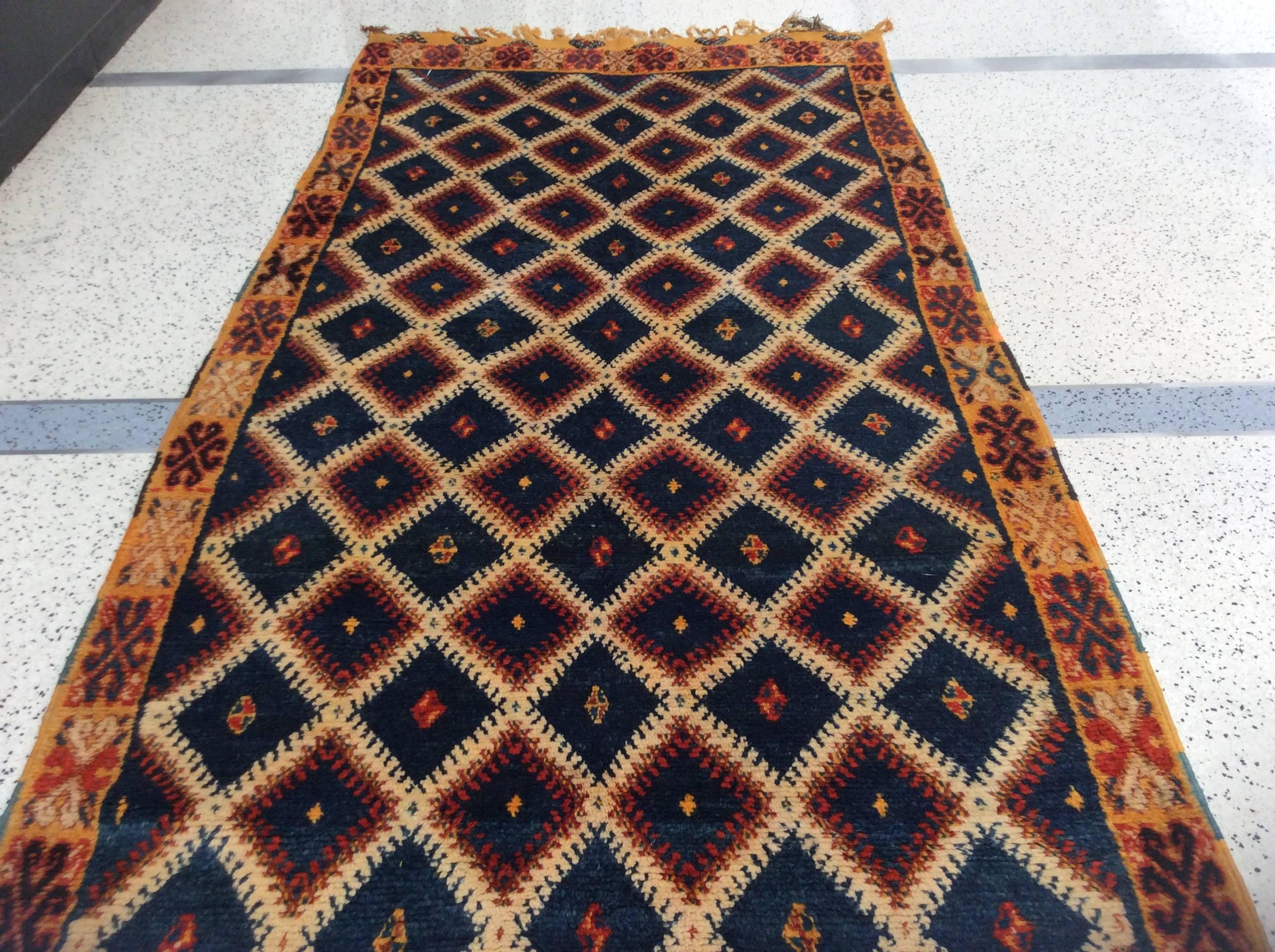 Navy Moroccan Runner In Excellent Condition For Sale In Los Angeles, CA