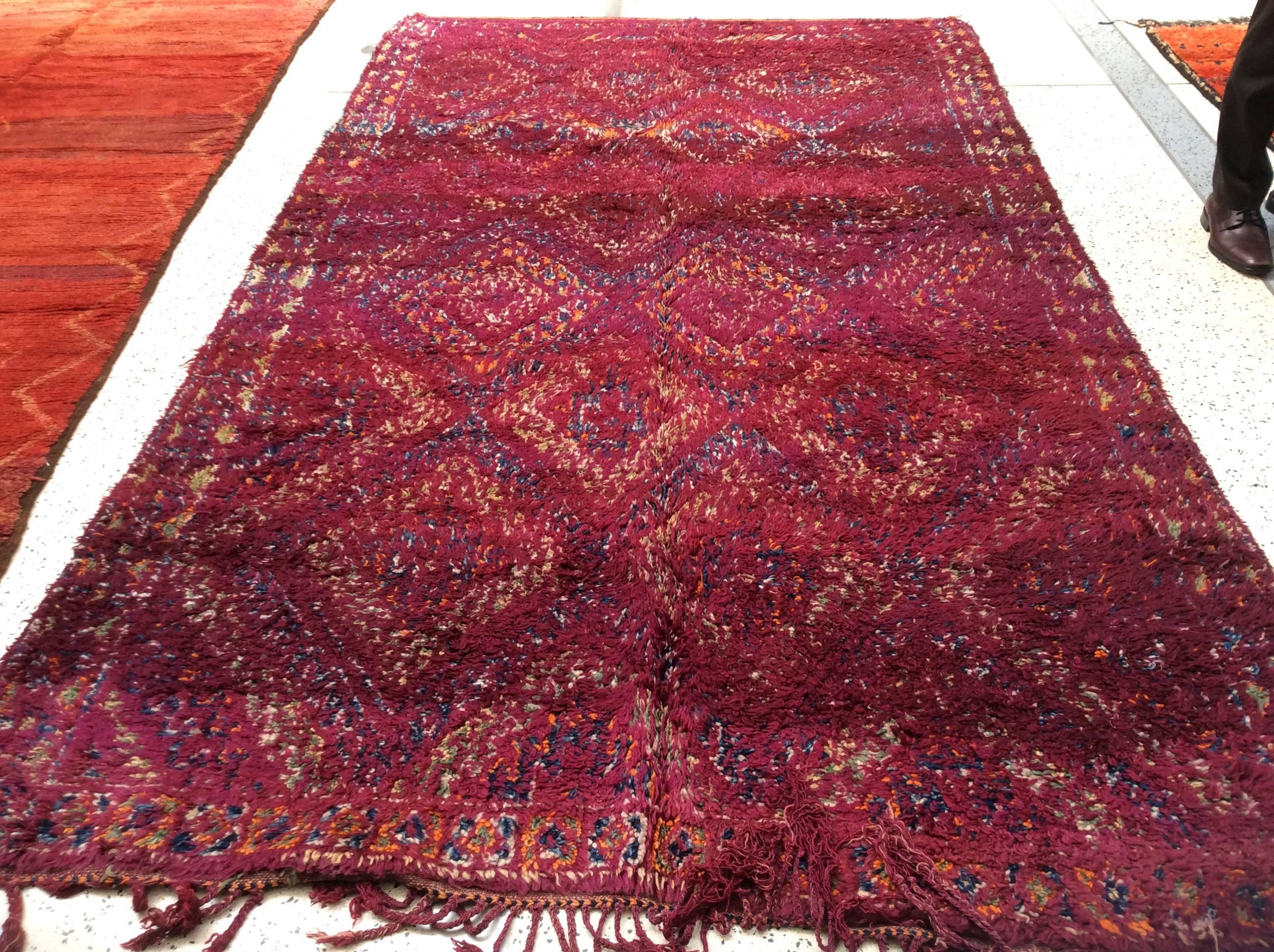 Hand-Knotted Magenta Moroccan Rug For Sale