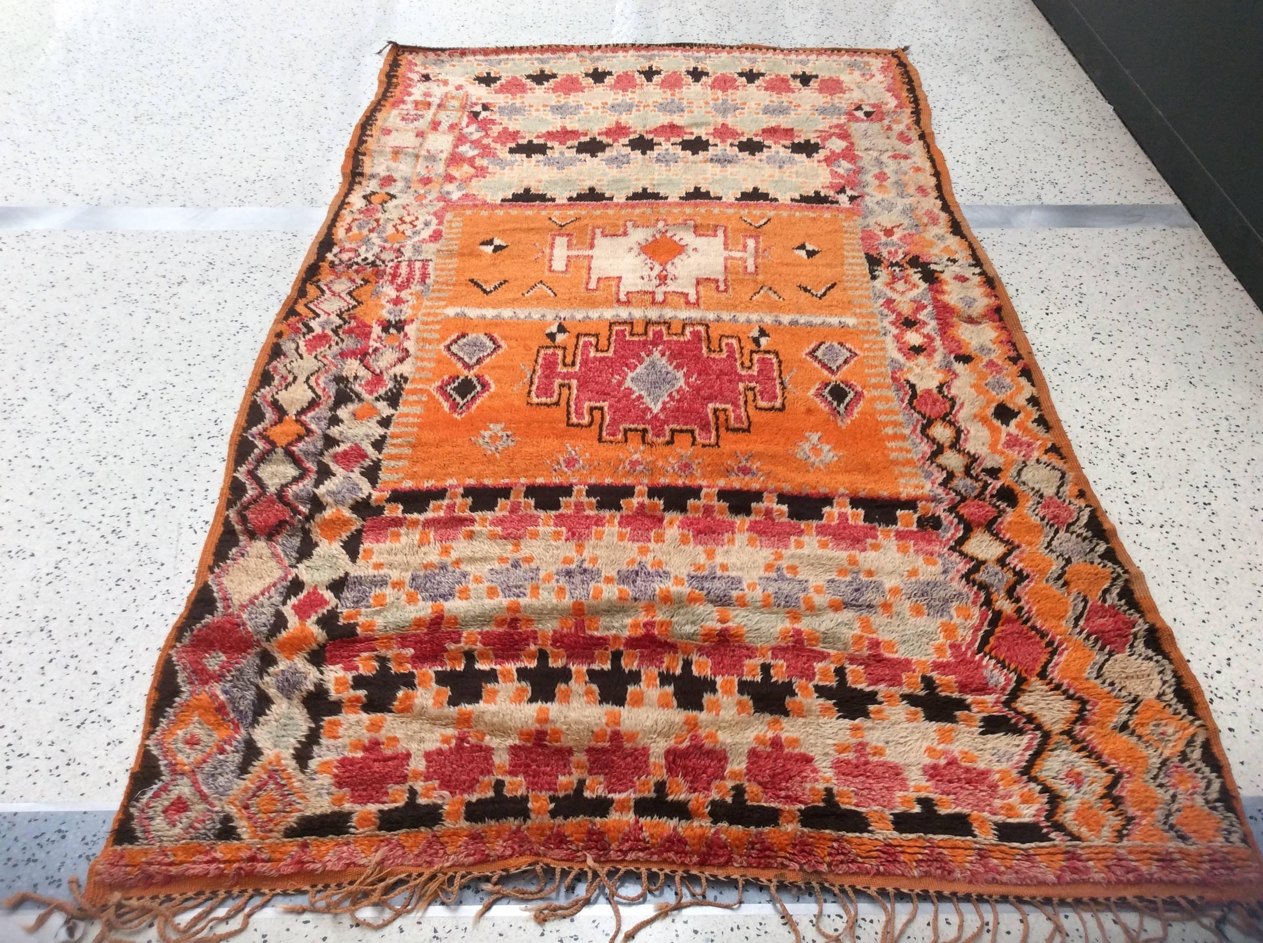 Hand-Knotted Tribal Moroccan Rug For Sale