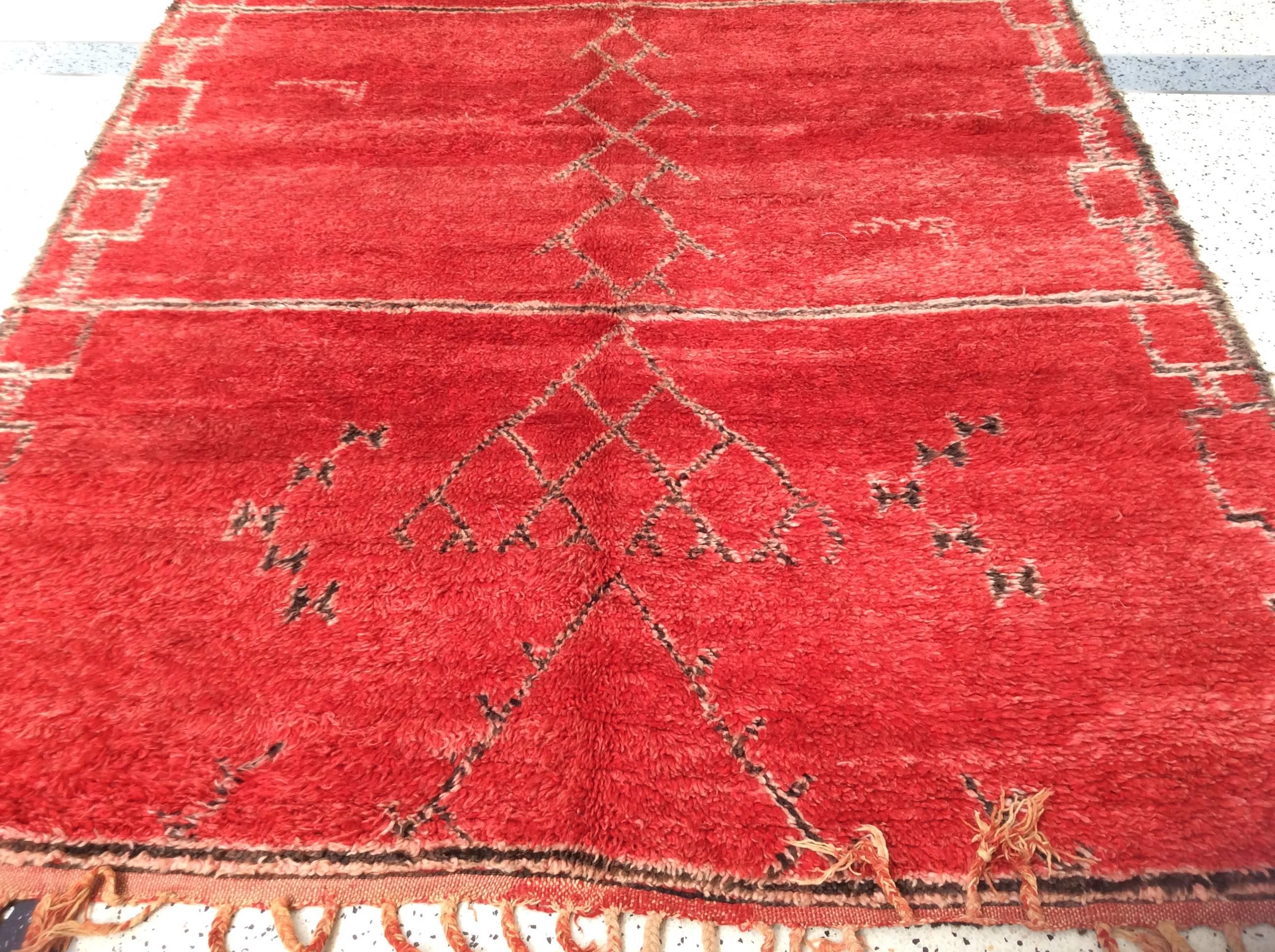 Hand-Knotted Red Moroccan Berber Rug
