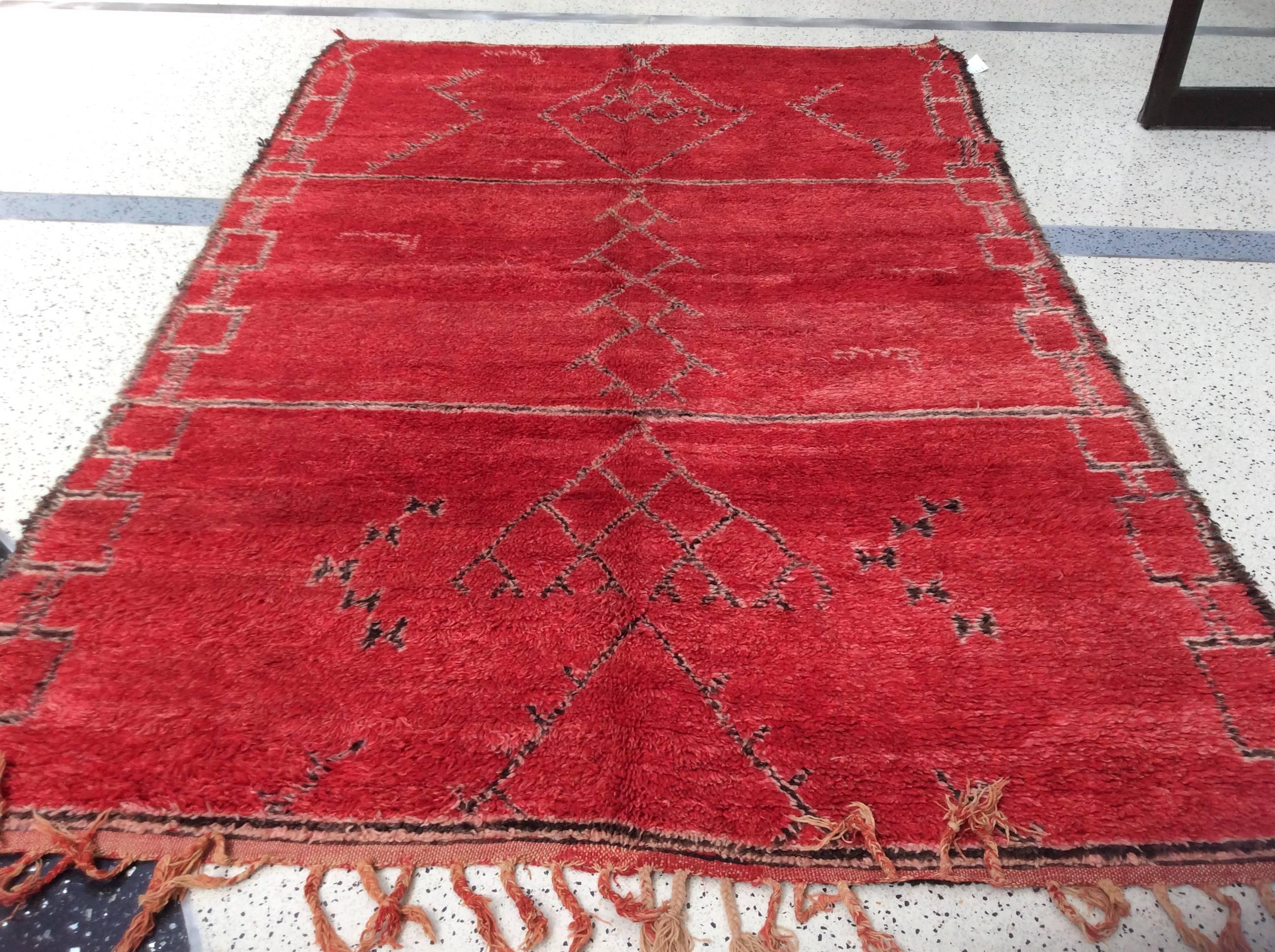 Wool Red Moroccan Berber Rug