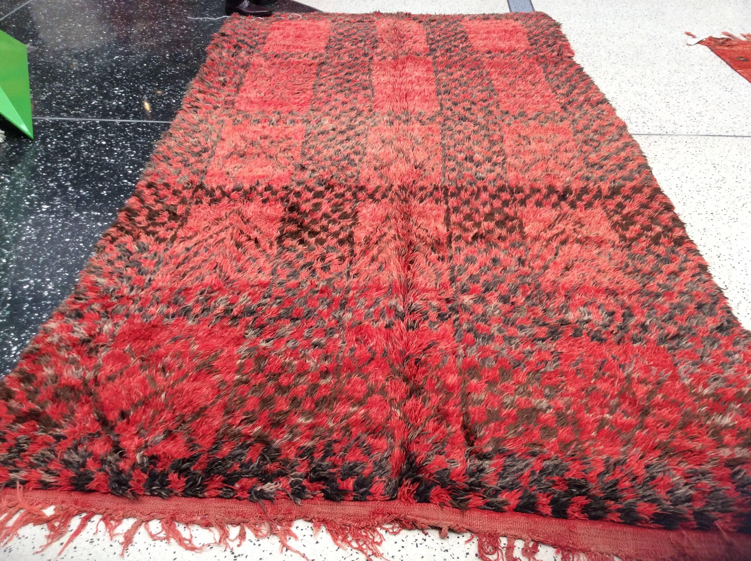 Hand-Knotted Red Moroccan Berber Rug For Sale