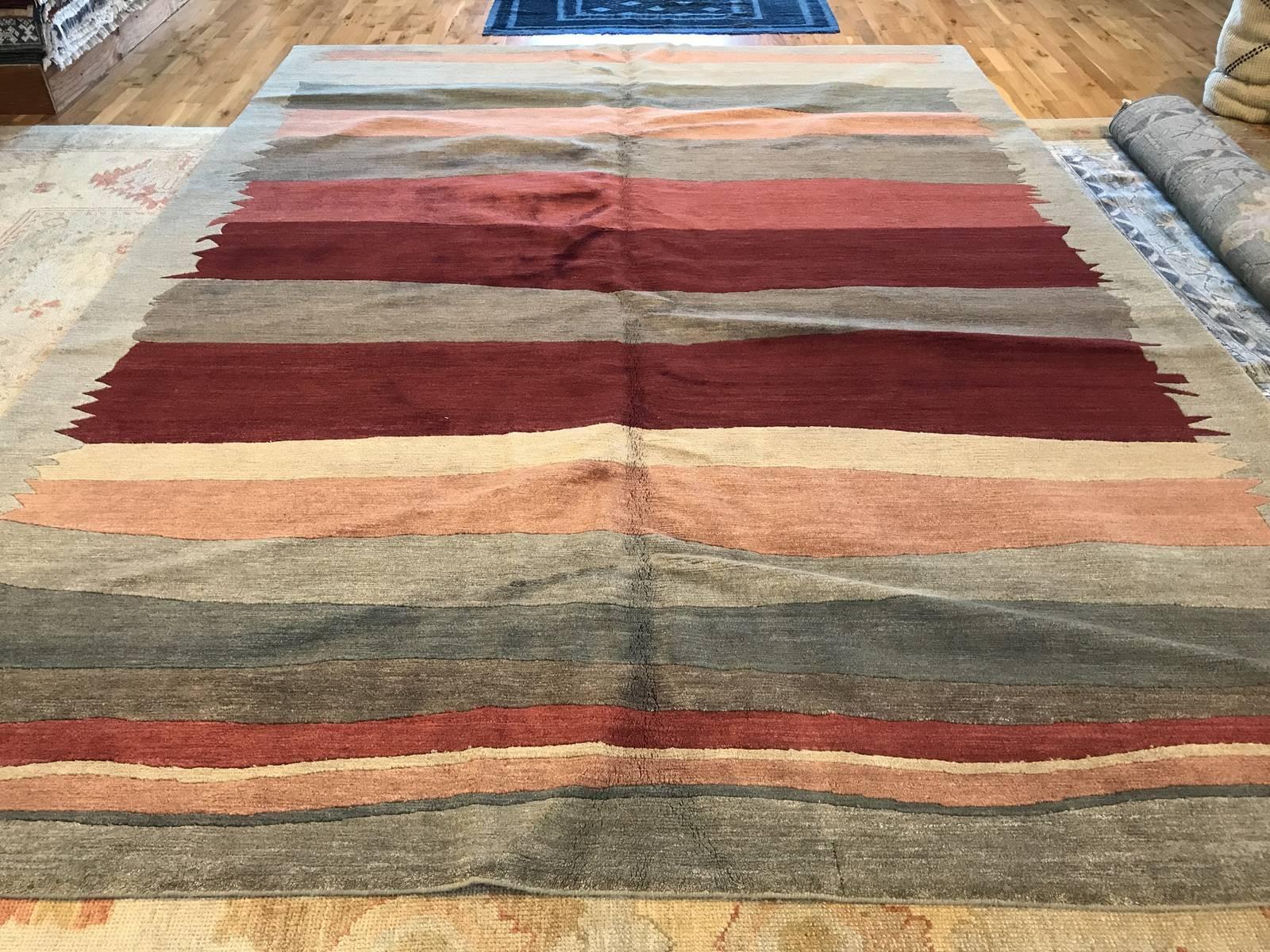 Hand-Knotted Multi-Color Stripe Rug