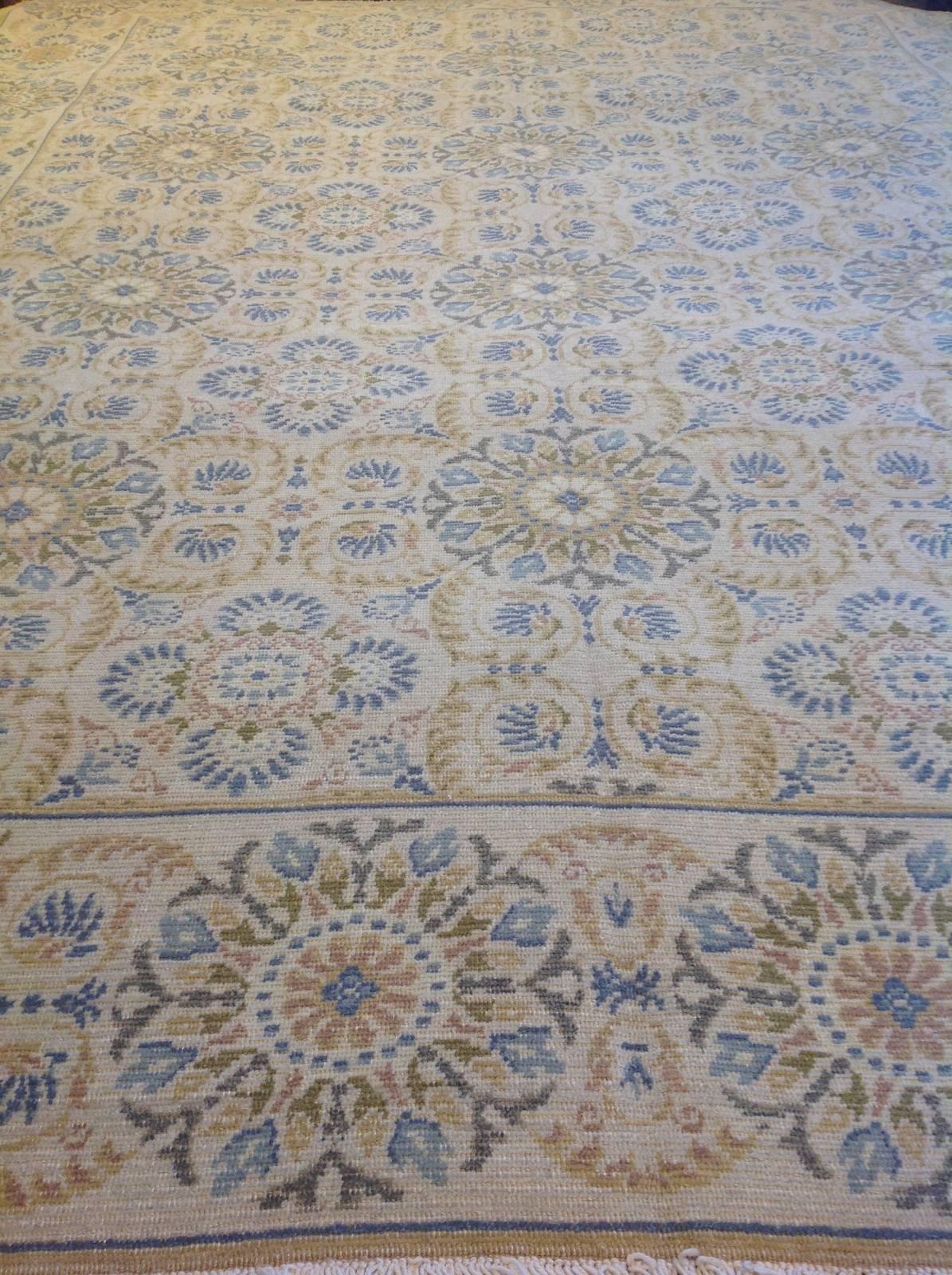 Hand-Knotted Geometric Floral European Rug