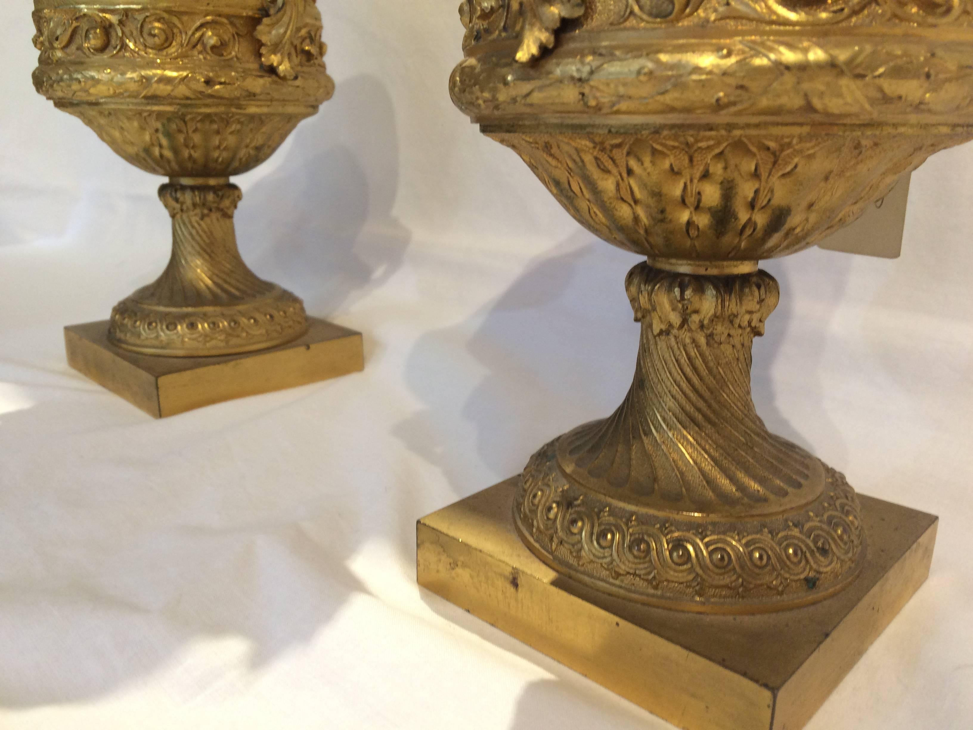 Beautiful Pair of Gilded Bronze Vases with Tops, Attributed to Beurdeley 3