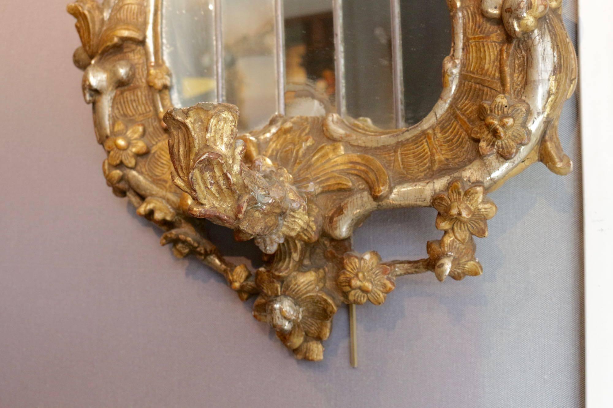 Carved Fantastic Pair of Italian Mirrors, Giltwood and Silvered Wood, 18th Century