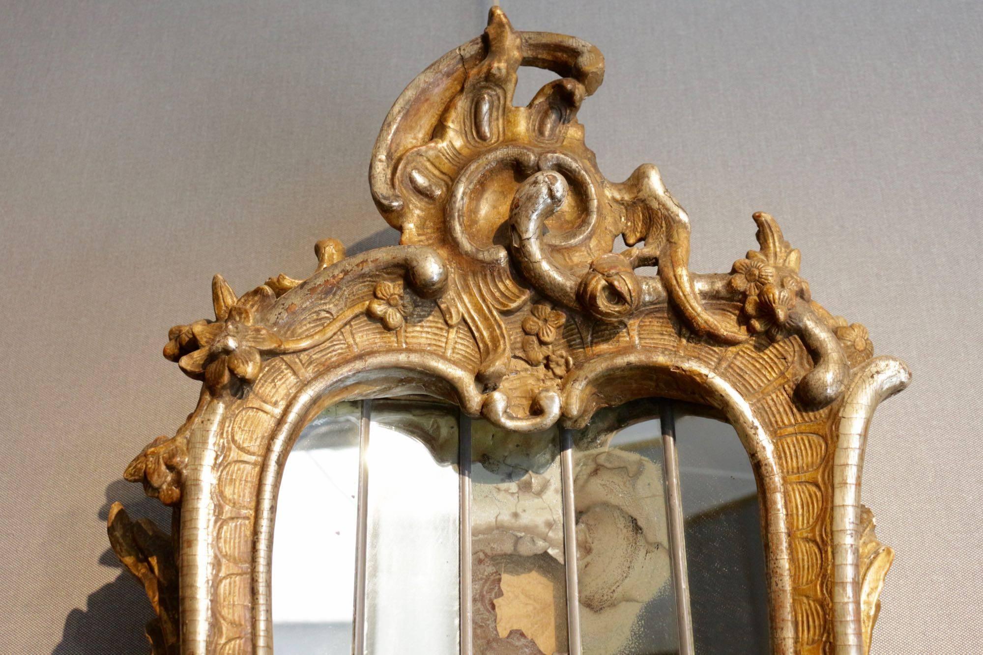 Fantastic Pair of Italian Mirrors, Giltwood and Silvered Wood, 18th Century 1