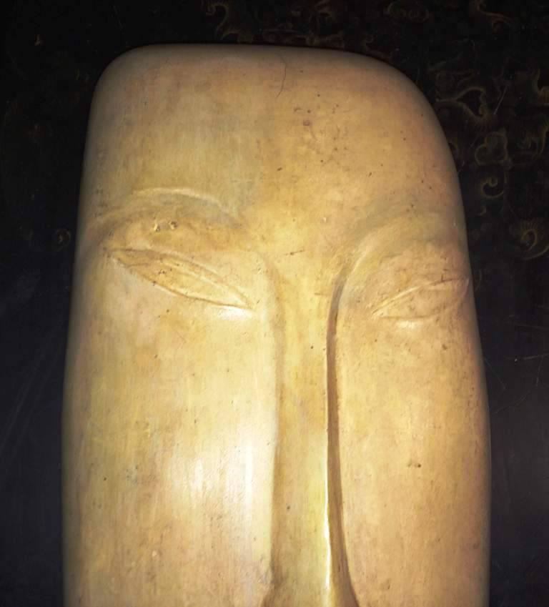 Rare Art Deco Mask, Patinated Plaster, in the style of Lambert-Rucki, attributed to Oscar Jespers, circa 1930.
It is probably the plaster for a bronze that is also unsigned