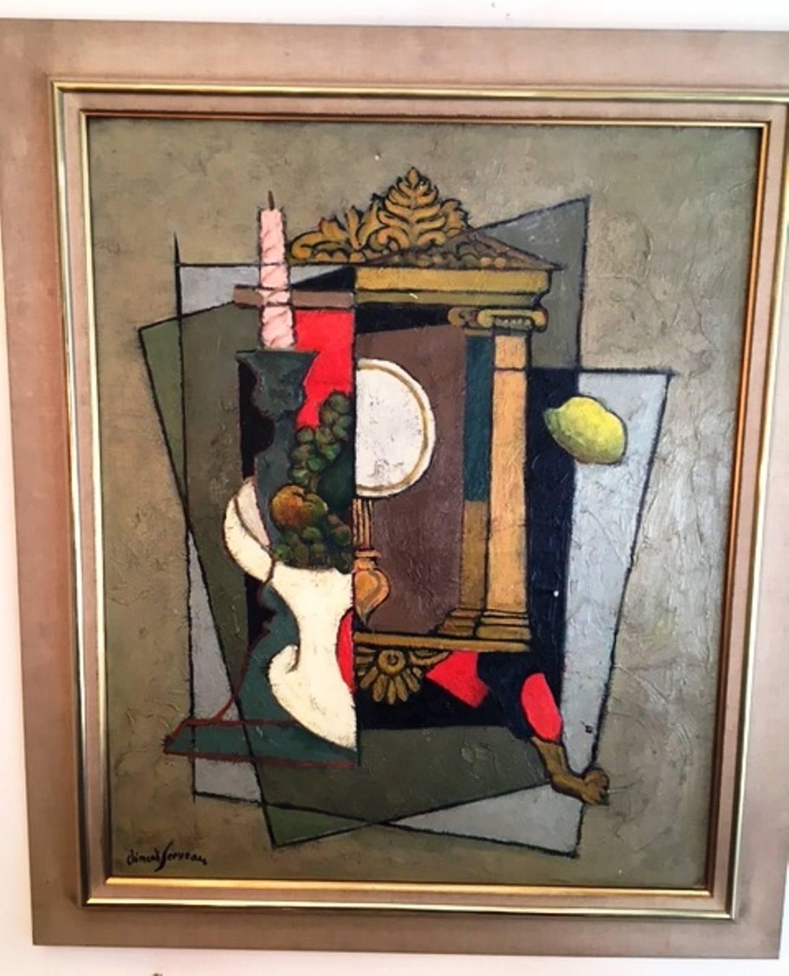 20th Century Nice Oil on Canvas by Clément Serveau, Late 1960s, Cubist Style